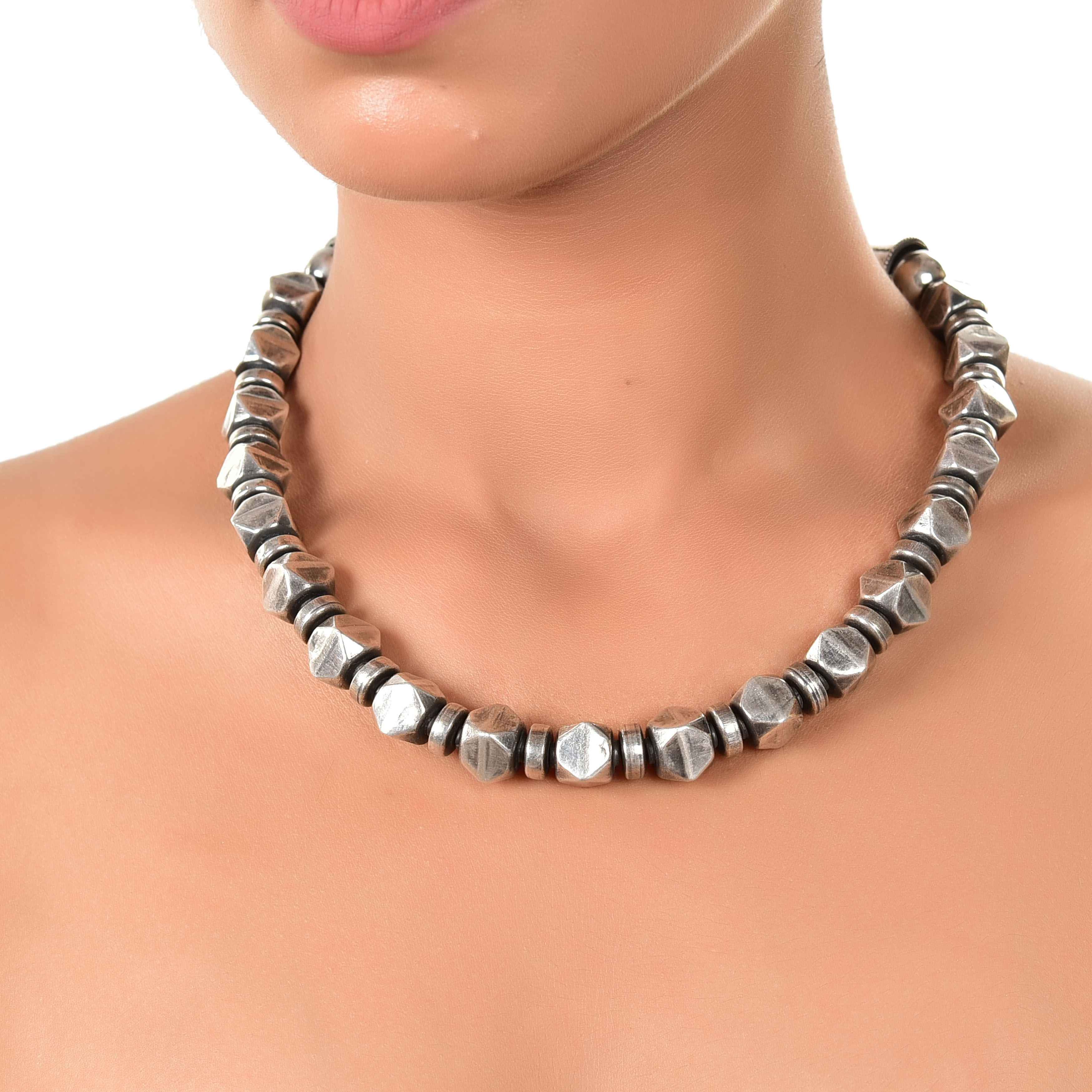 Silver Plain beads Necklace :SKU6094