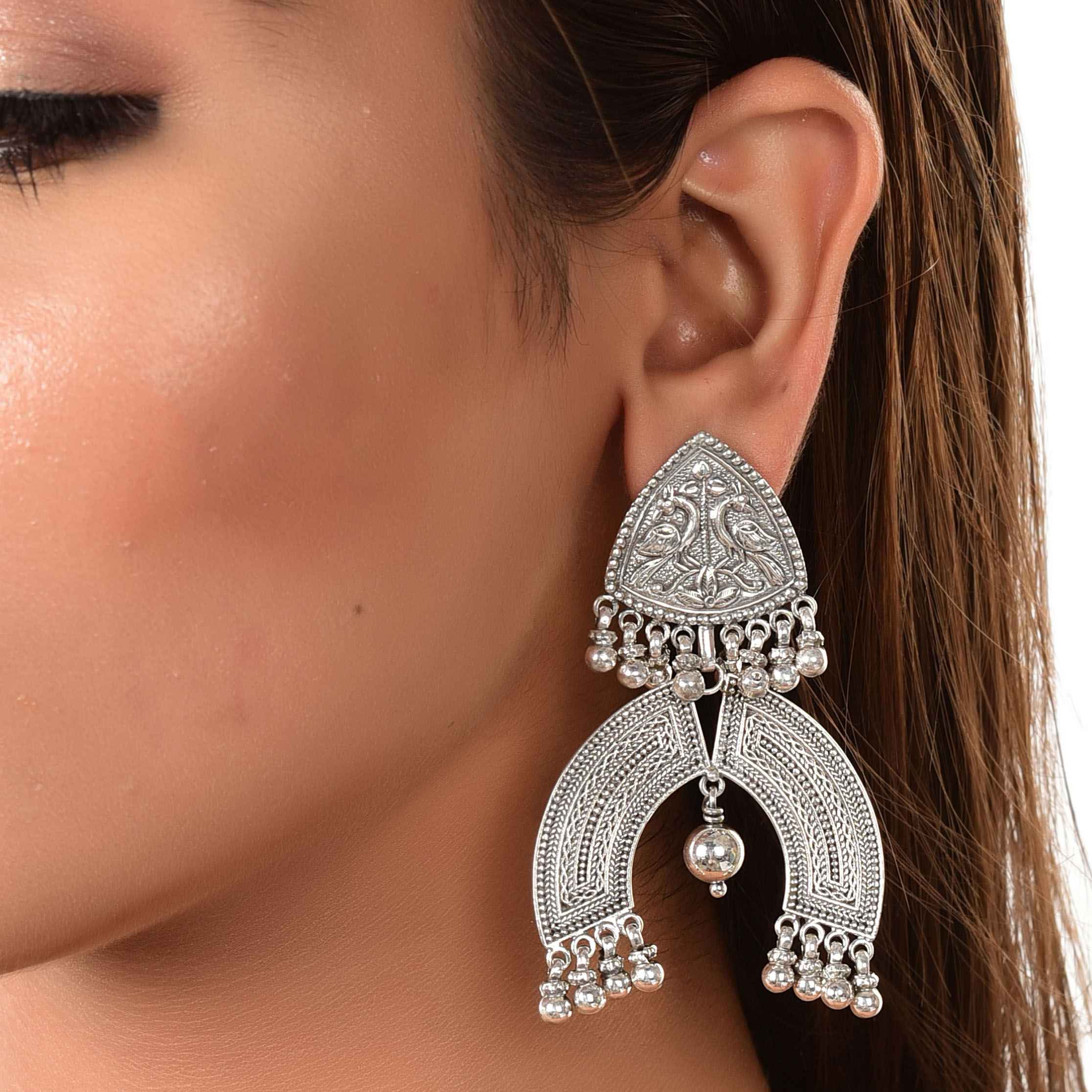 Silver big statement oxidised earring :SKU6175