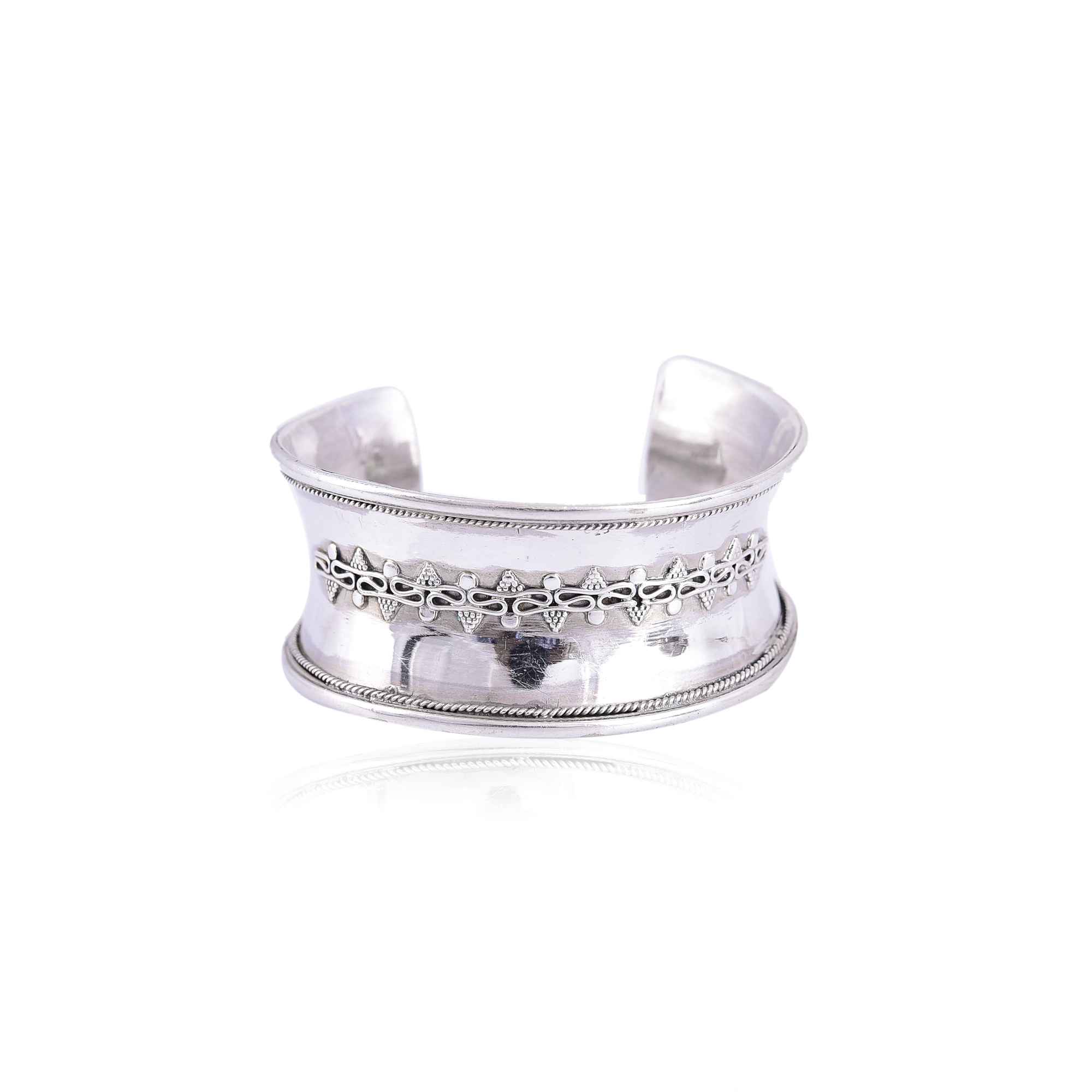 Silver concave open cuff bangle :SKU7471