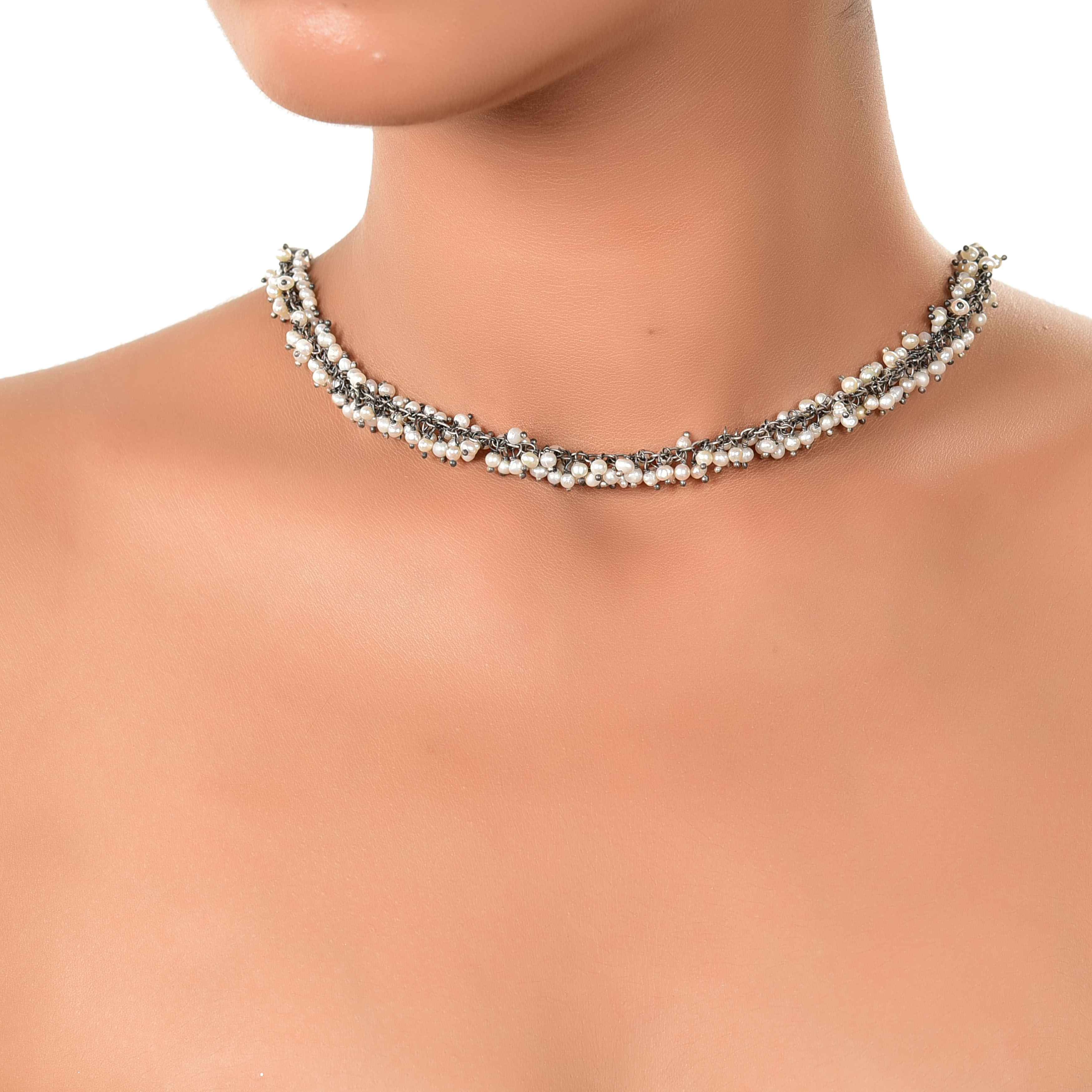 Silver pearl necklace :SKU6089