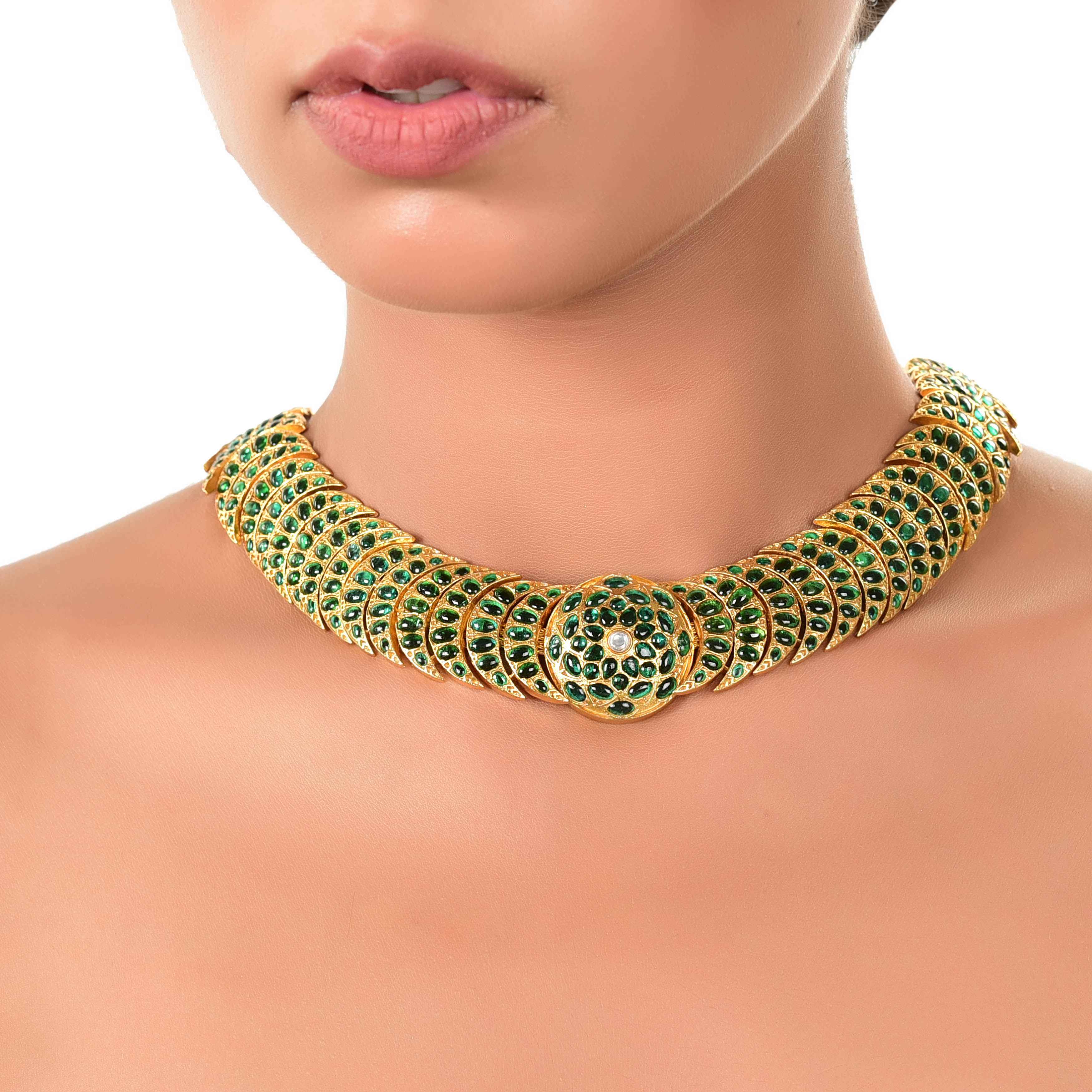 Gold plated silver green stone necklace :SKU6095