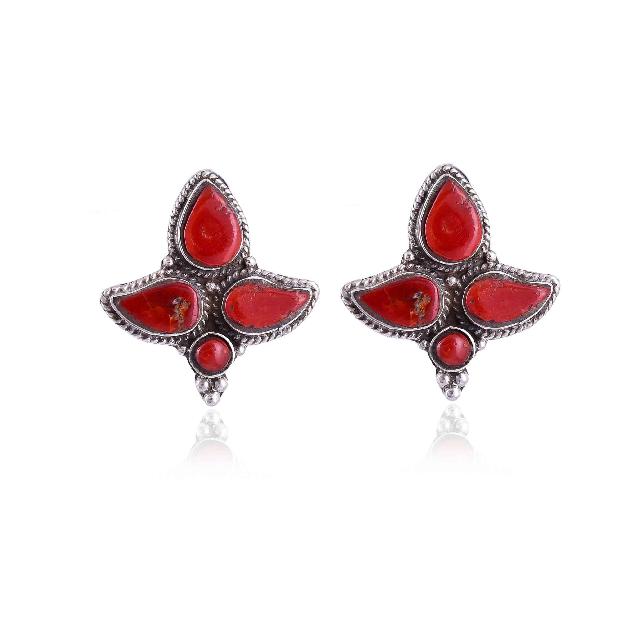 Blooming Flower shape coral silver stud :SKU5980