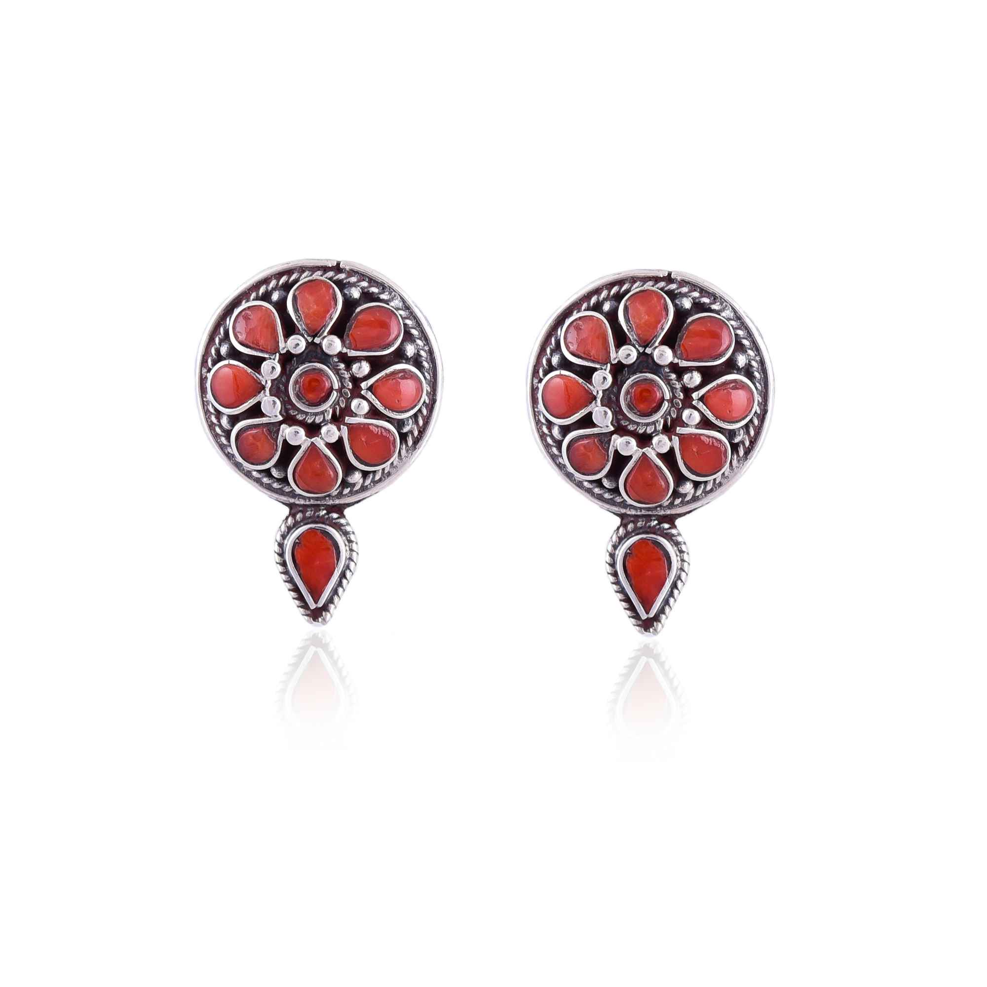 Silver Coral stud, Tibetan jewellery :SKU5970