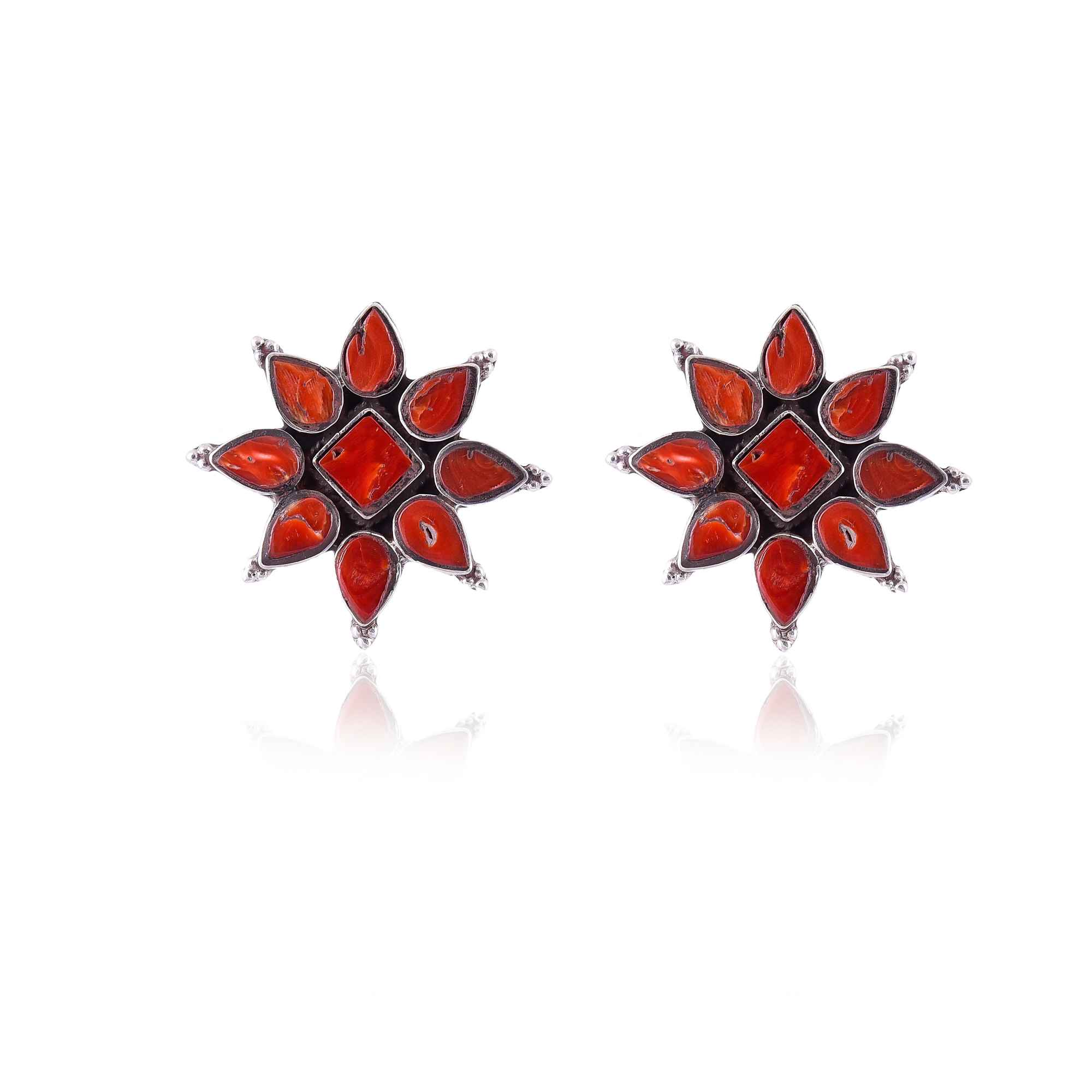 Big Floral Coral Stud, Tibetan jewellery :SKU5969