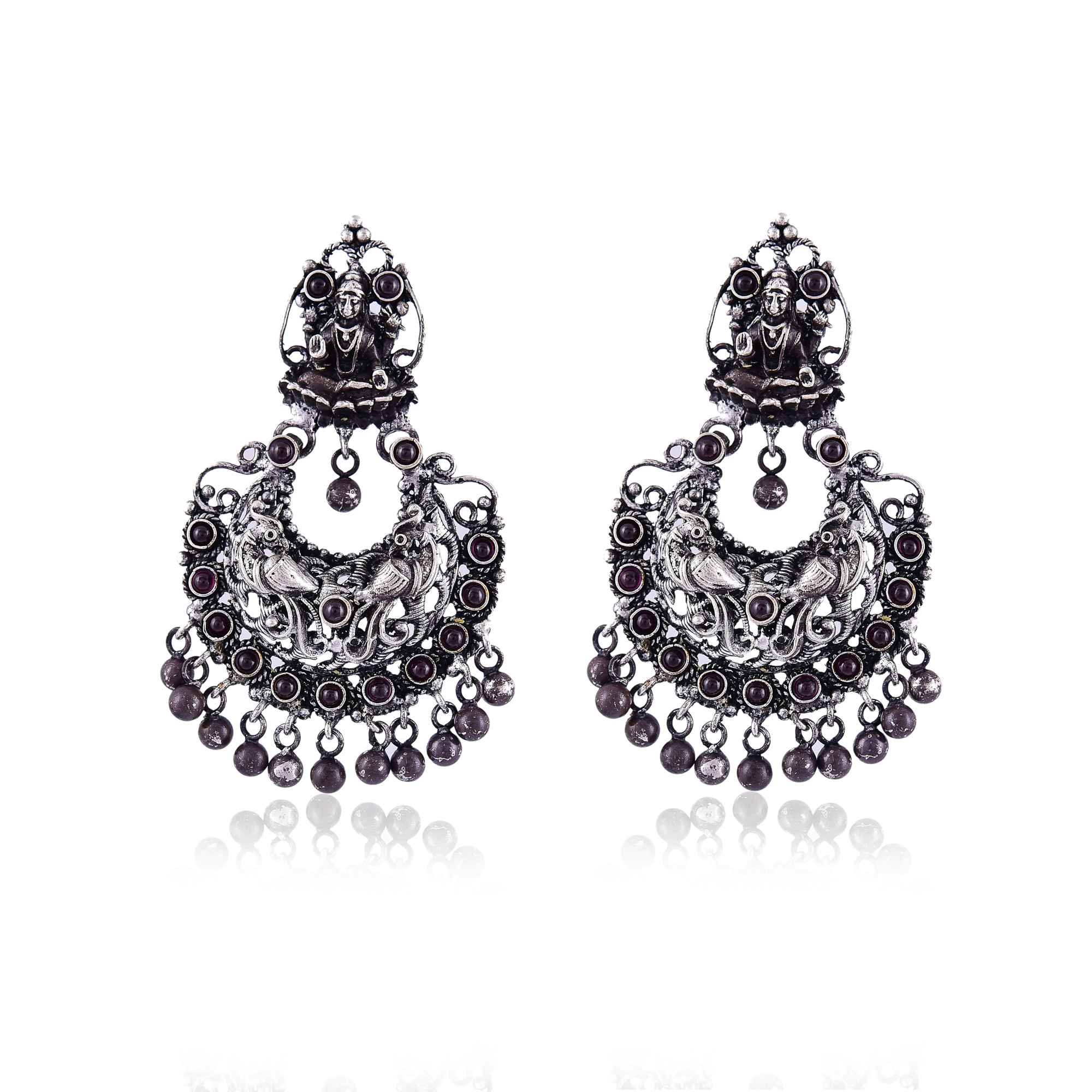 Silver temple engraved chand bali earring, bridal temple jewellery :SKU6178