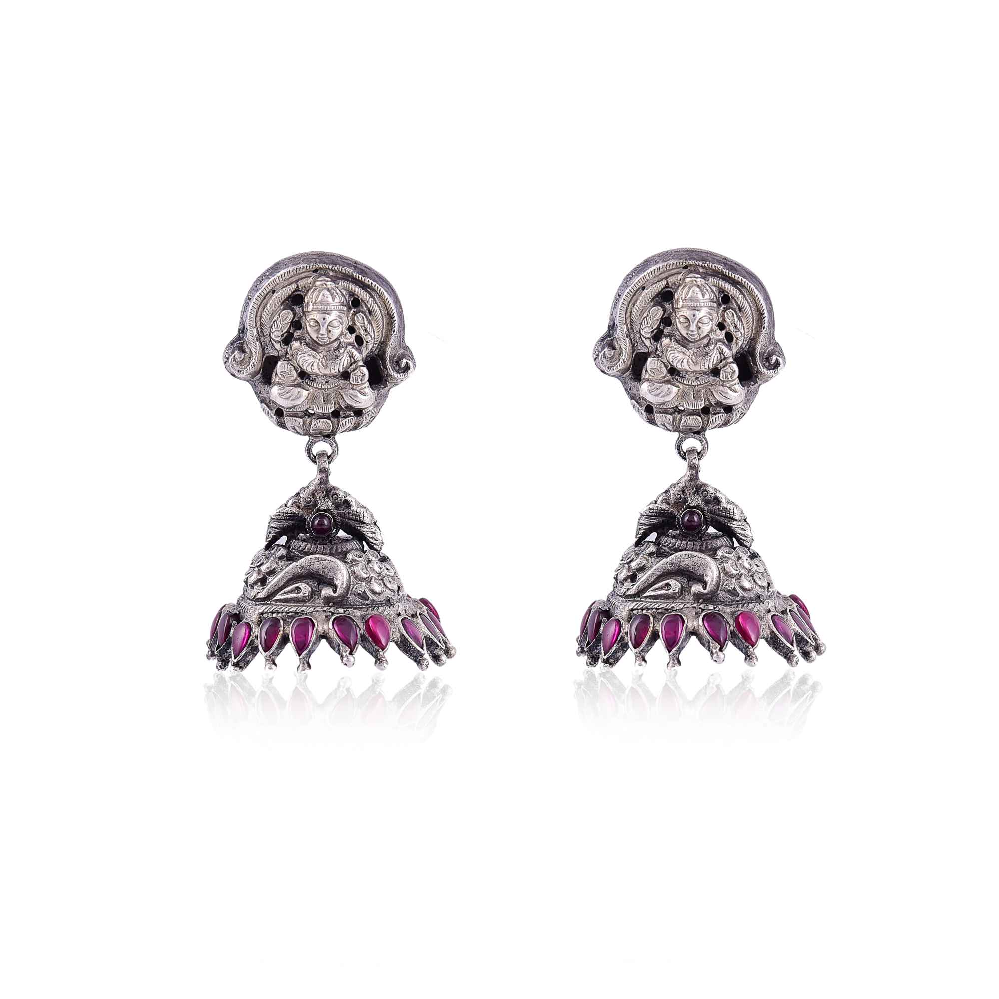 Silver temple engraved jhumka, bridal temple jewellery :SKU6166