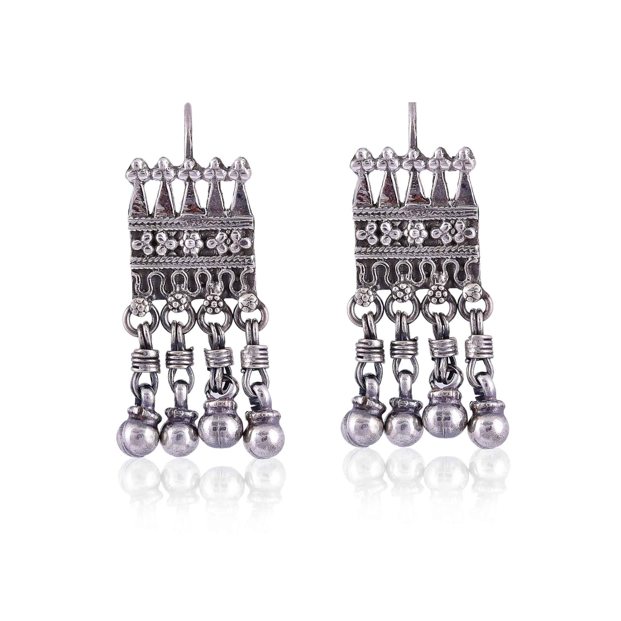 Silver rawa work oxidised hook earring :SKU5997