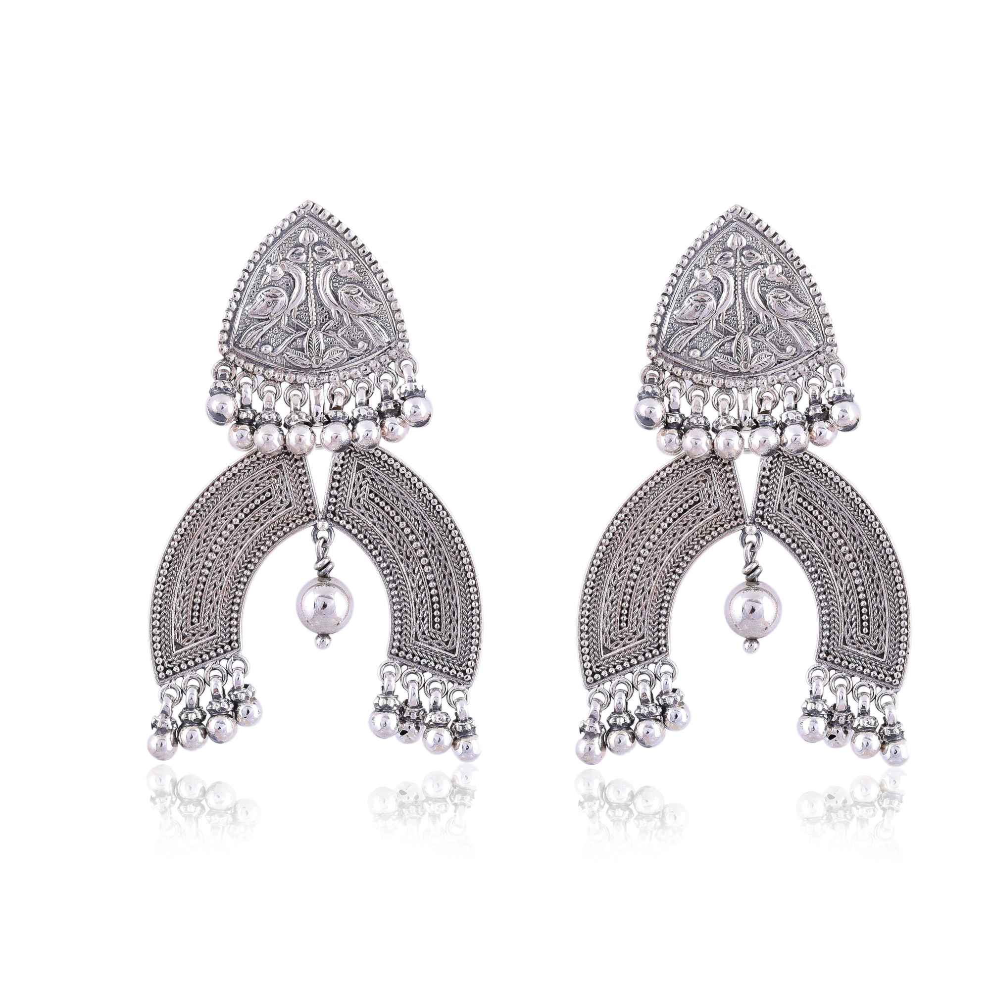 Silver big statement oxidised earring :SKU6175