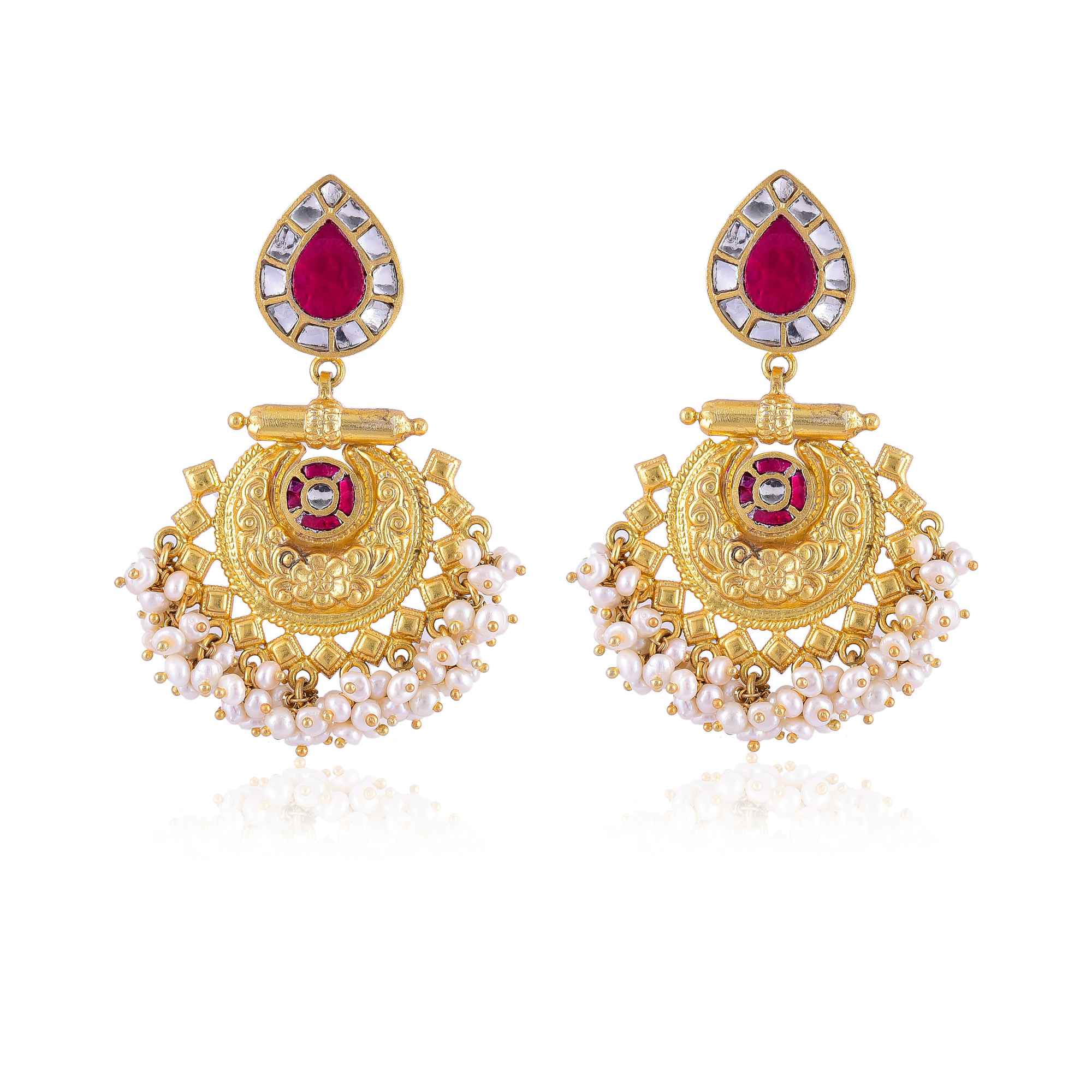 Silver gold plated kundan earring, kundan pearl earrings :SKU6172