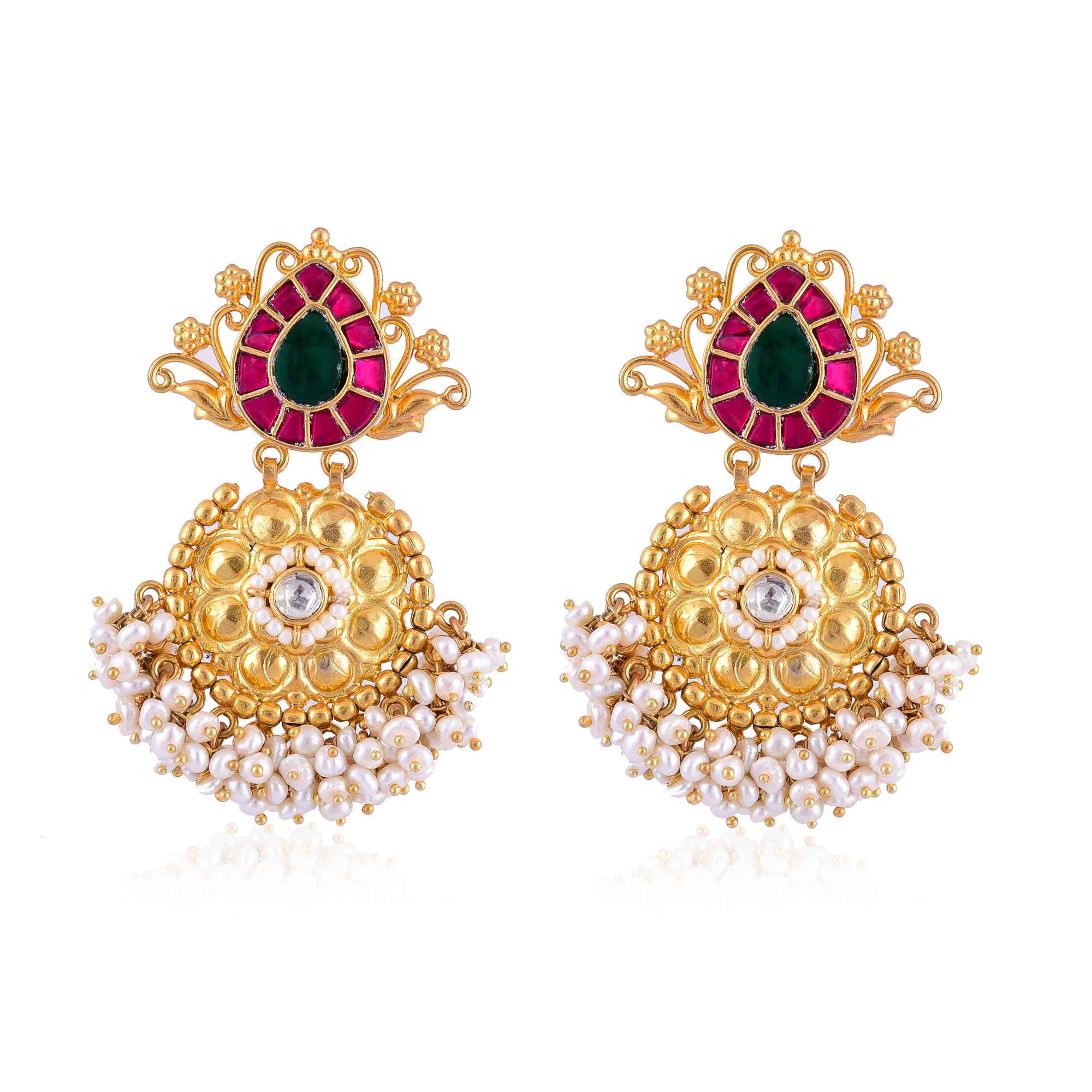 Silver gold plated kundan pearl earring, kundan :SKU6171