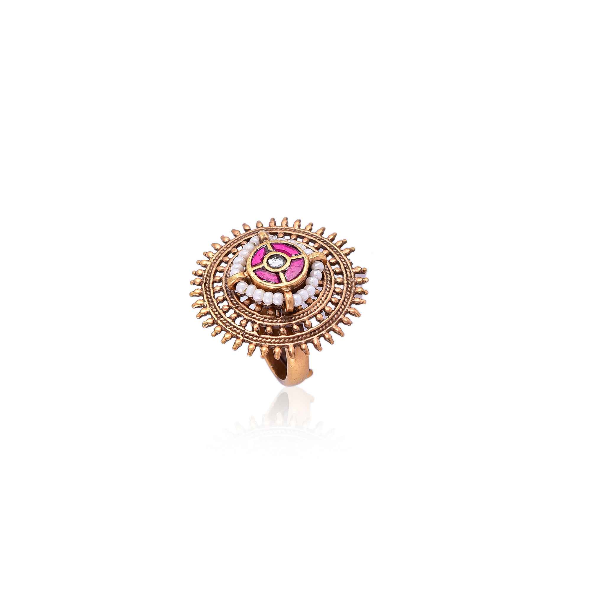 Silver gold plated kundan ring :SKU6079