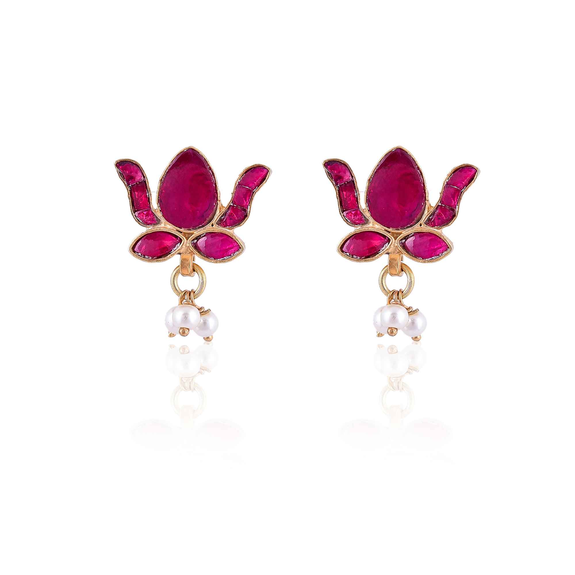 Lotus gold plated kundan stud 925 silver earring :SKU6078