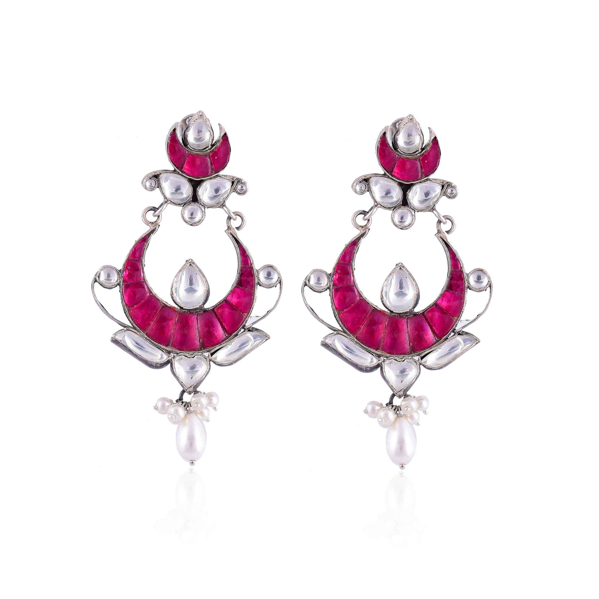 Kundan earring with red stones and pearl, kundan pearl jewellery  :SKU6077