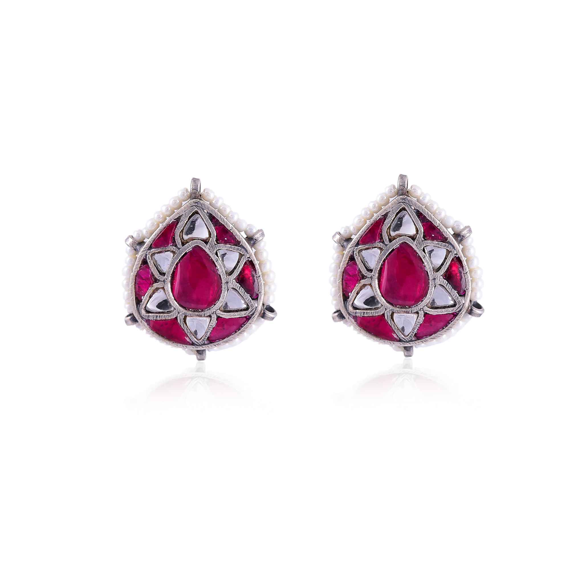 Silver kundan red stone stud :SKU6073  