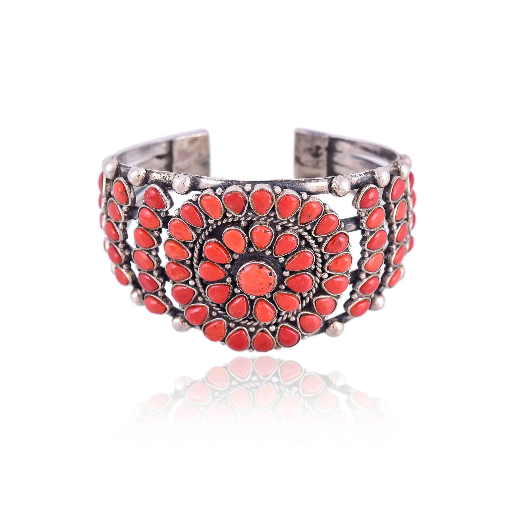 Coral tibetan cuff bangle :SKU6118