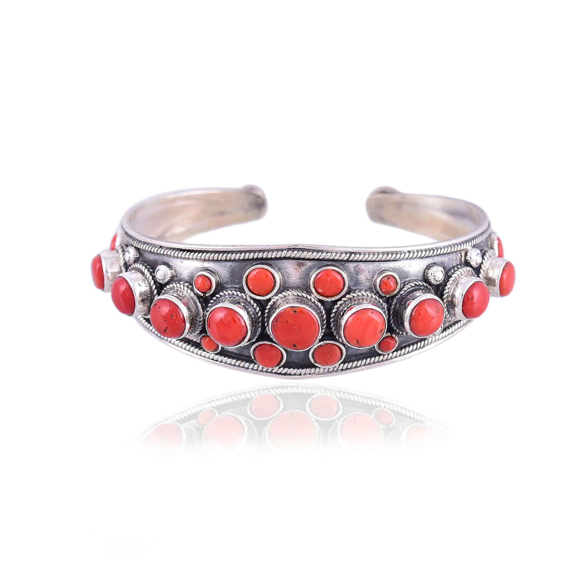 Coral tibetan cuff bangle :SKU6119