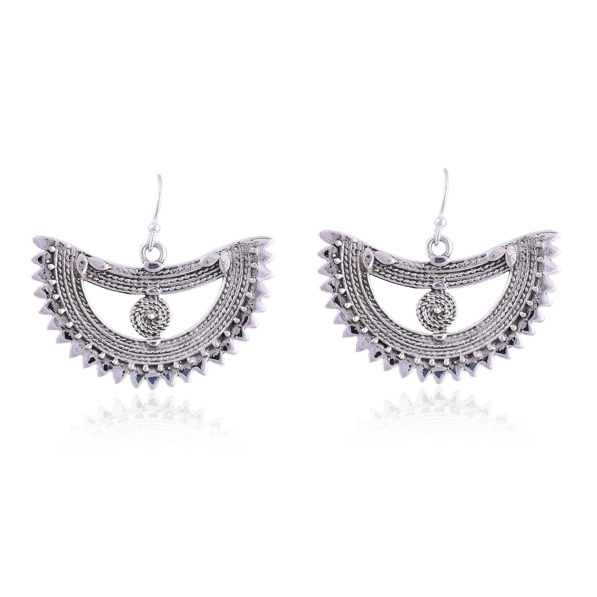 Half round silver hook earring :SKU5994