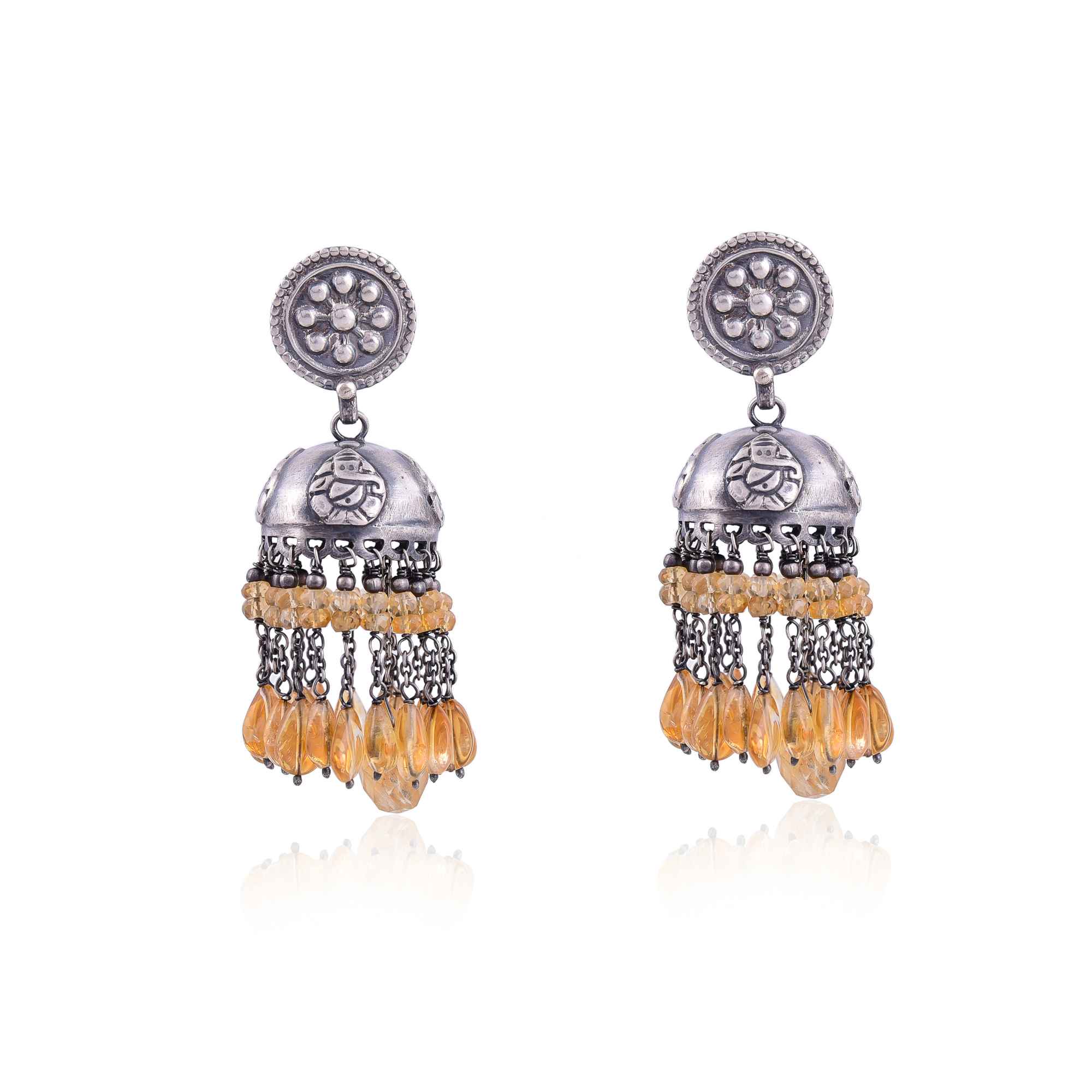 Silver ganesha jhumka citrine earring :SKU6000