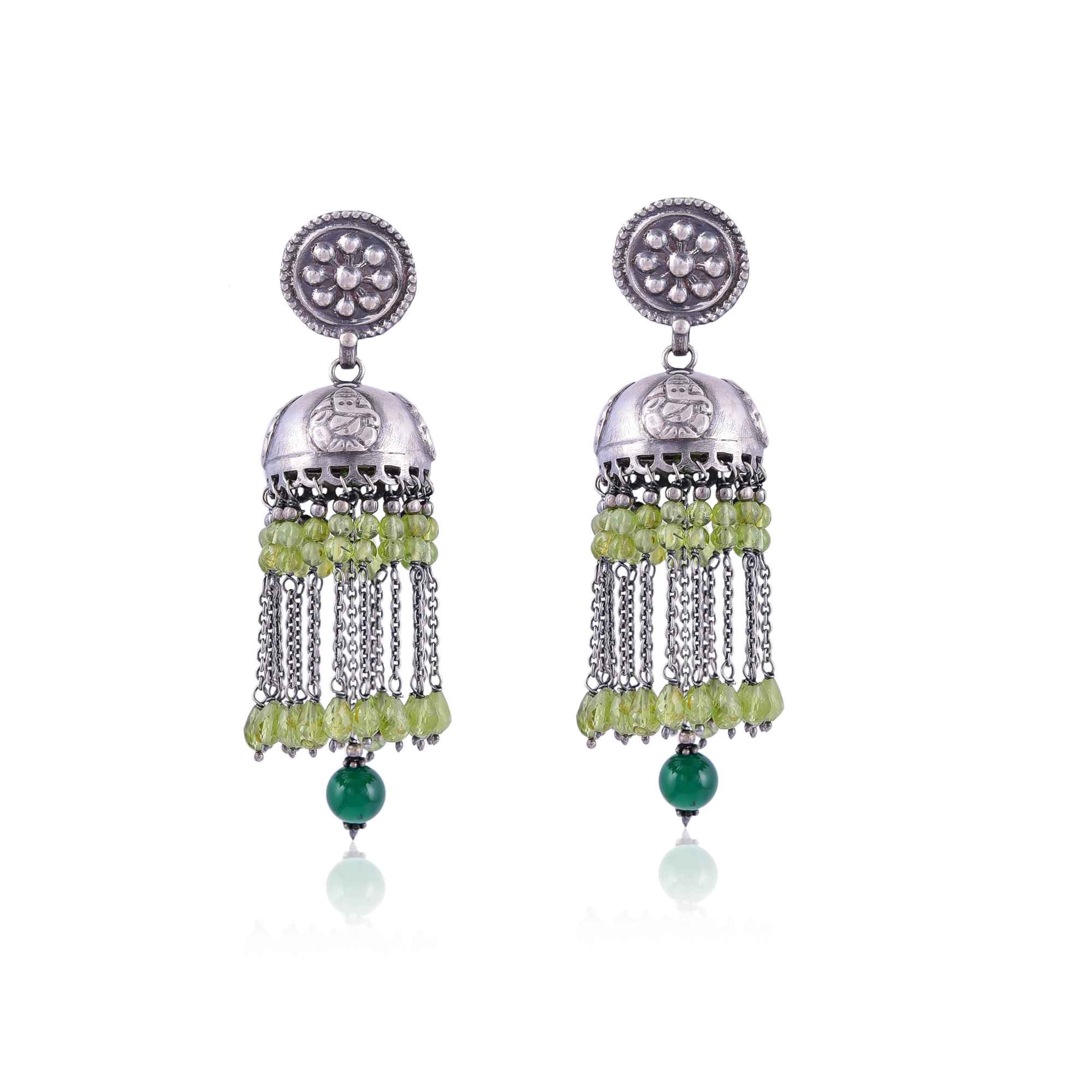 Silver ganesha jhumka peridot earring :SKU6002