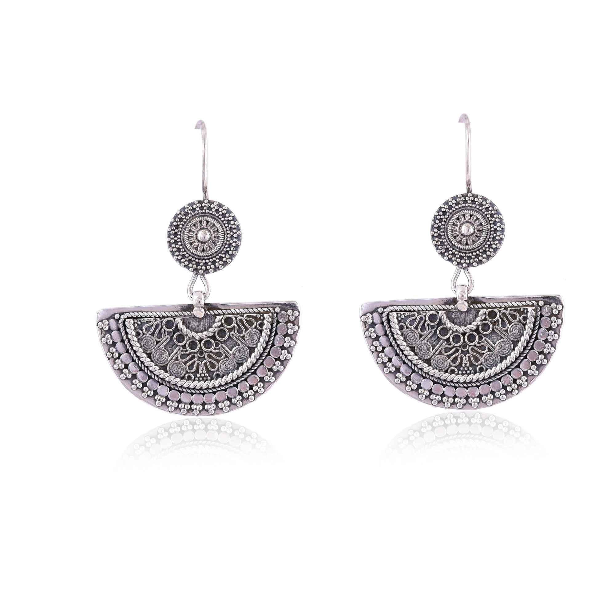 Half round silver hook earring :SKU6005