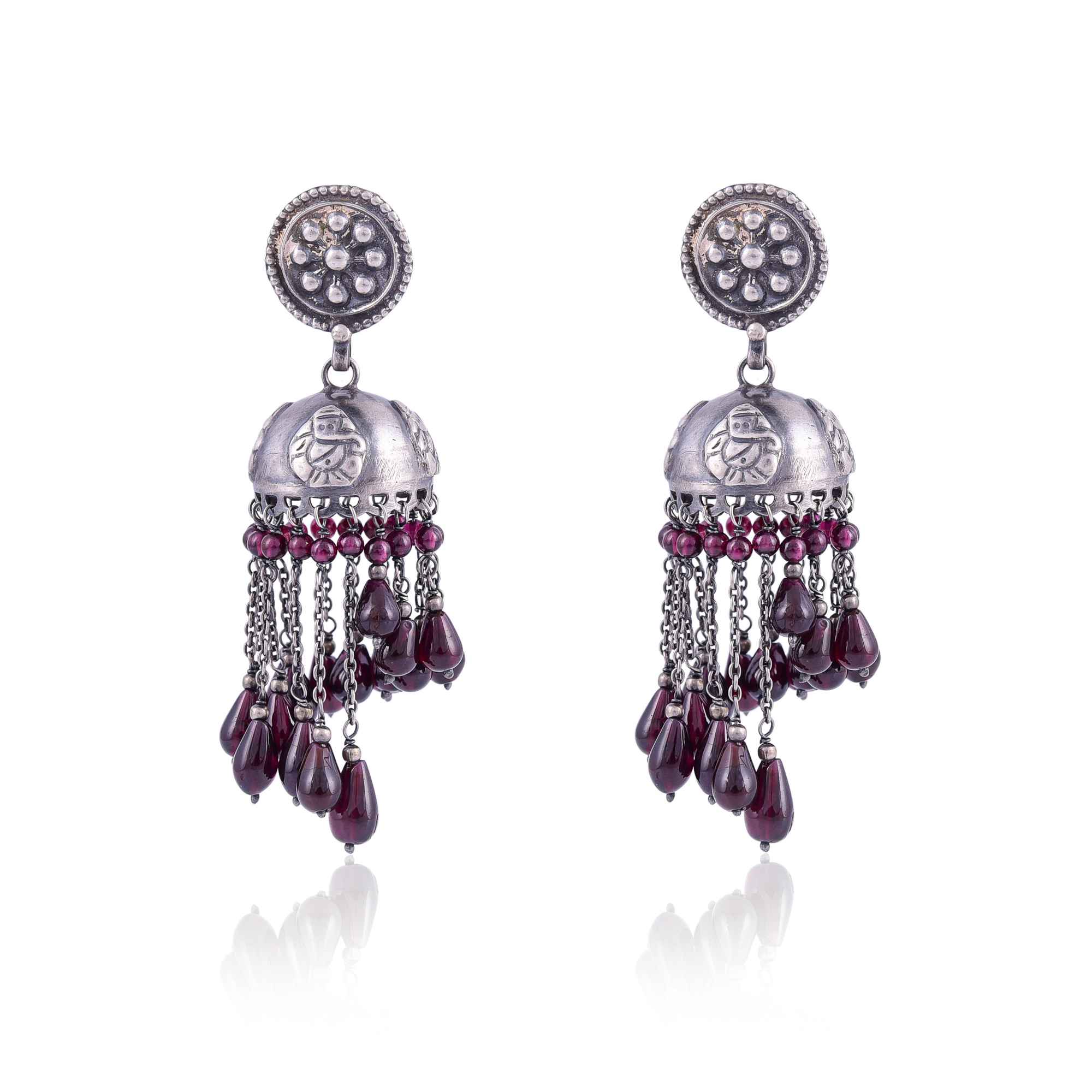 Silver ganesha jhumka garnet earring :SKU6176