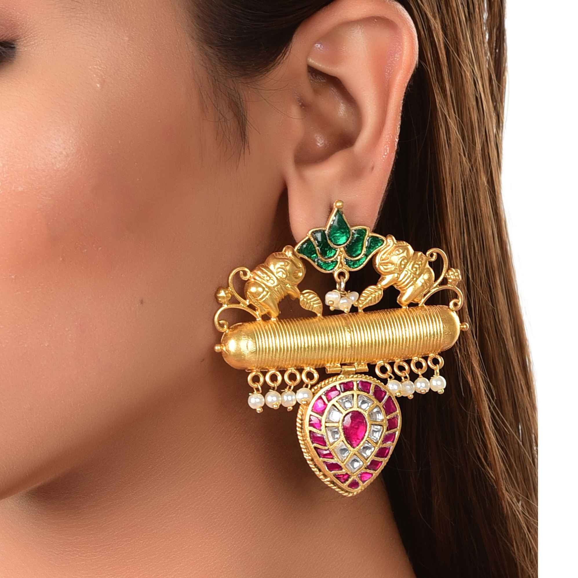 Gold plated silver kundan earring :SKU6167