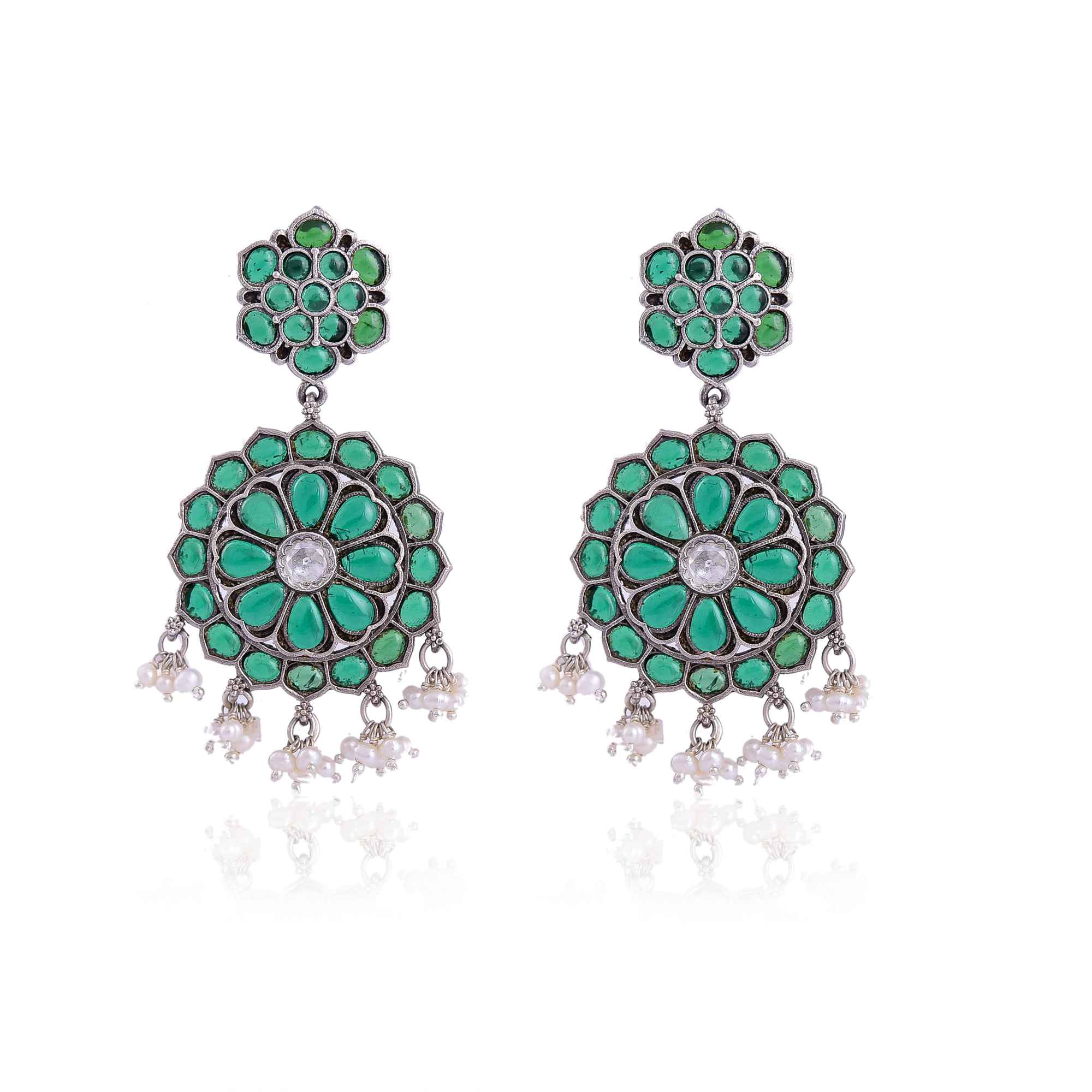 Green stone temple earring :SKU6008