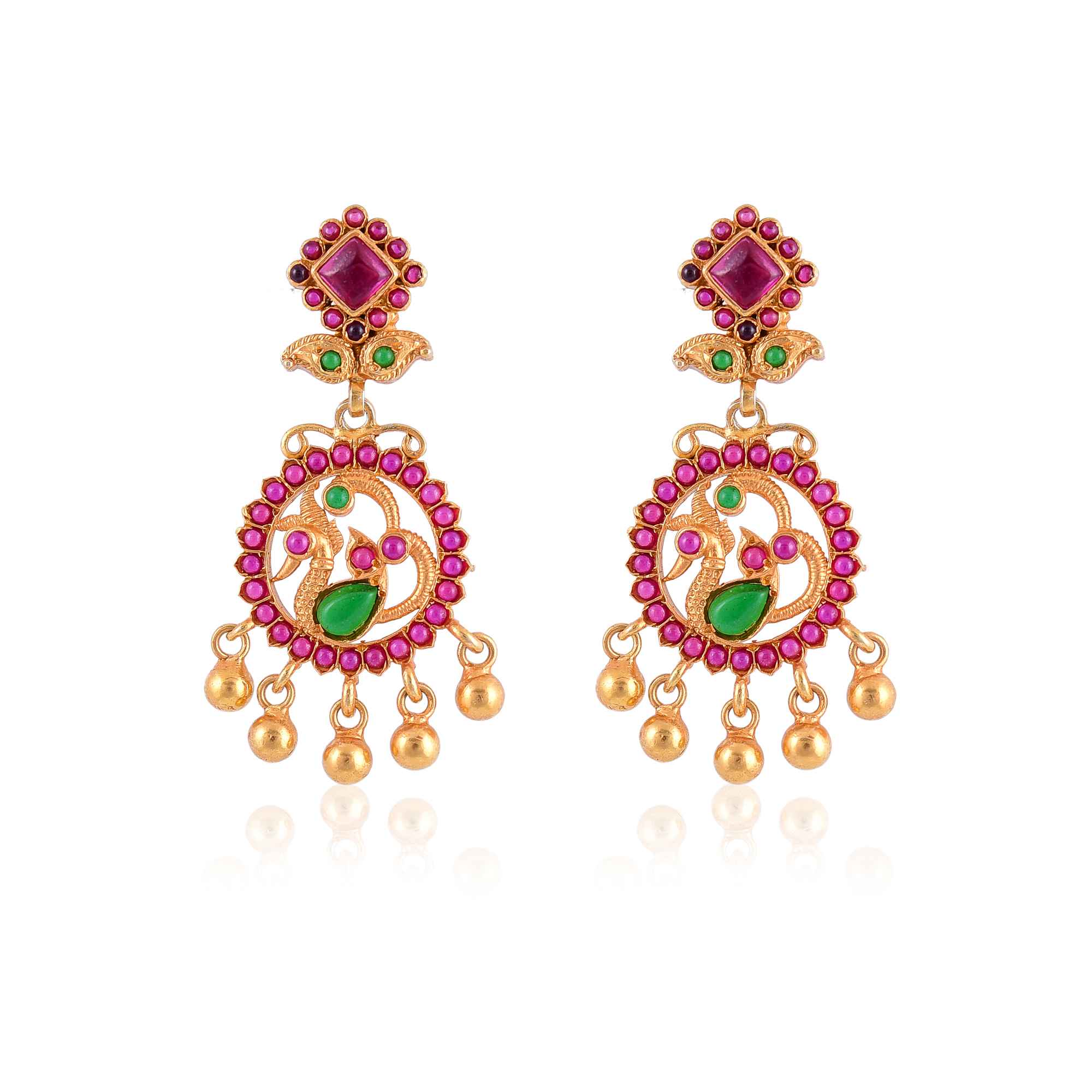 Gold plated silver jhumka with red stone :SKU6013