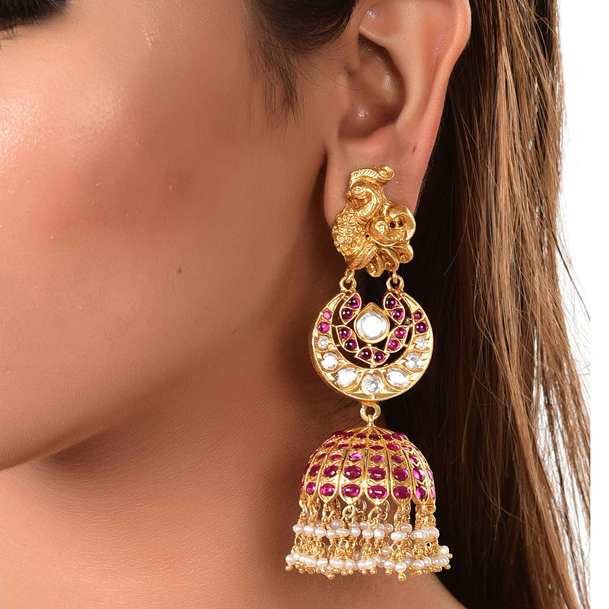 Silver gold plated temple jhumka :SKU6170