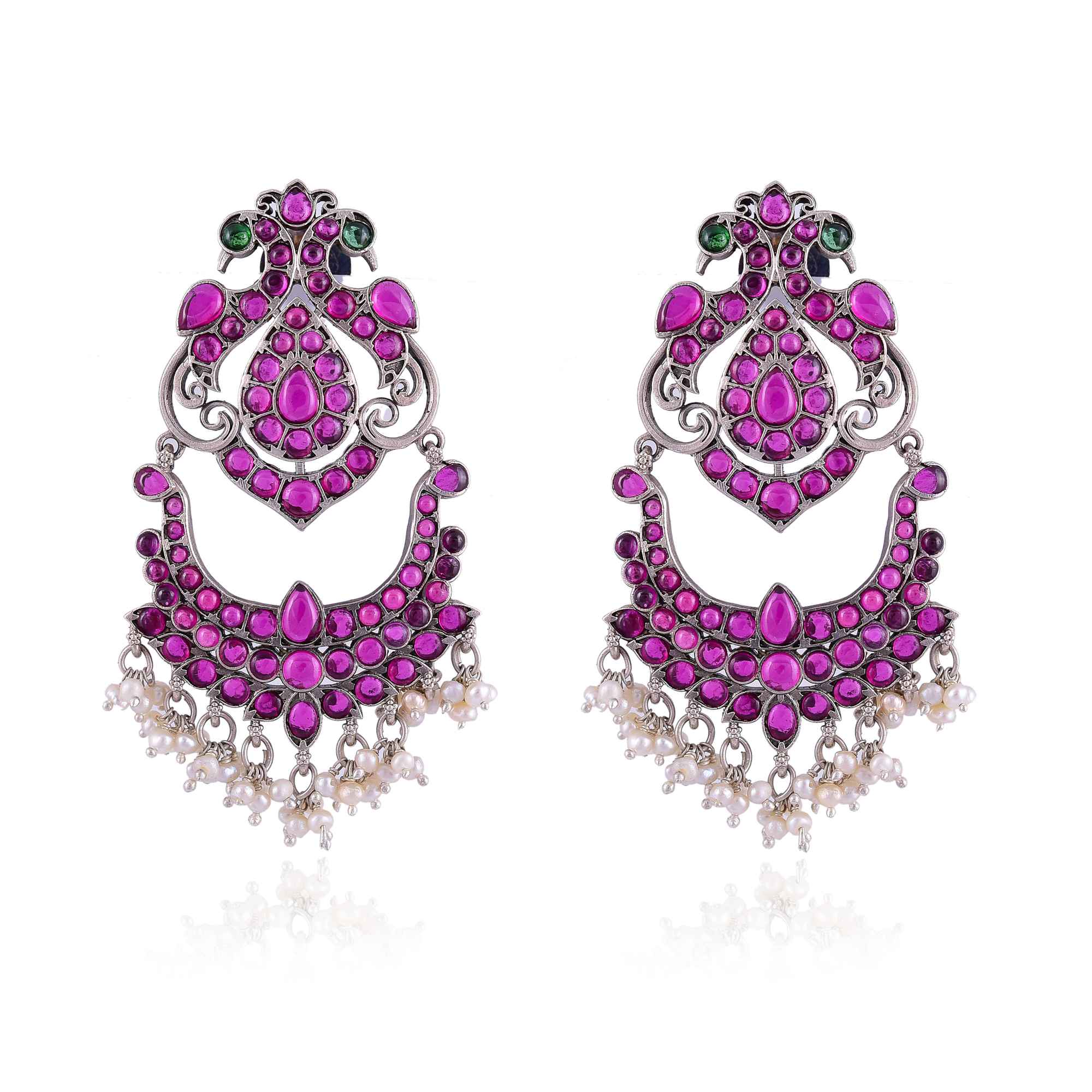 Silver Temple collection red stone earring :SKU6177