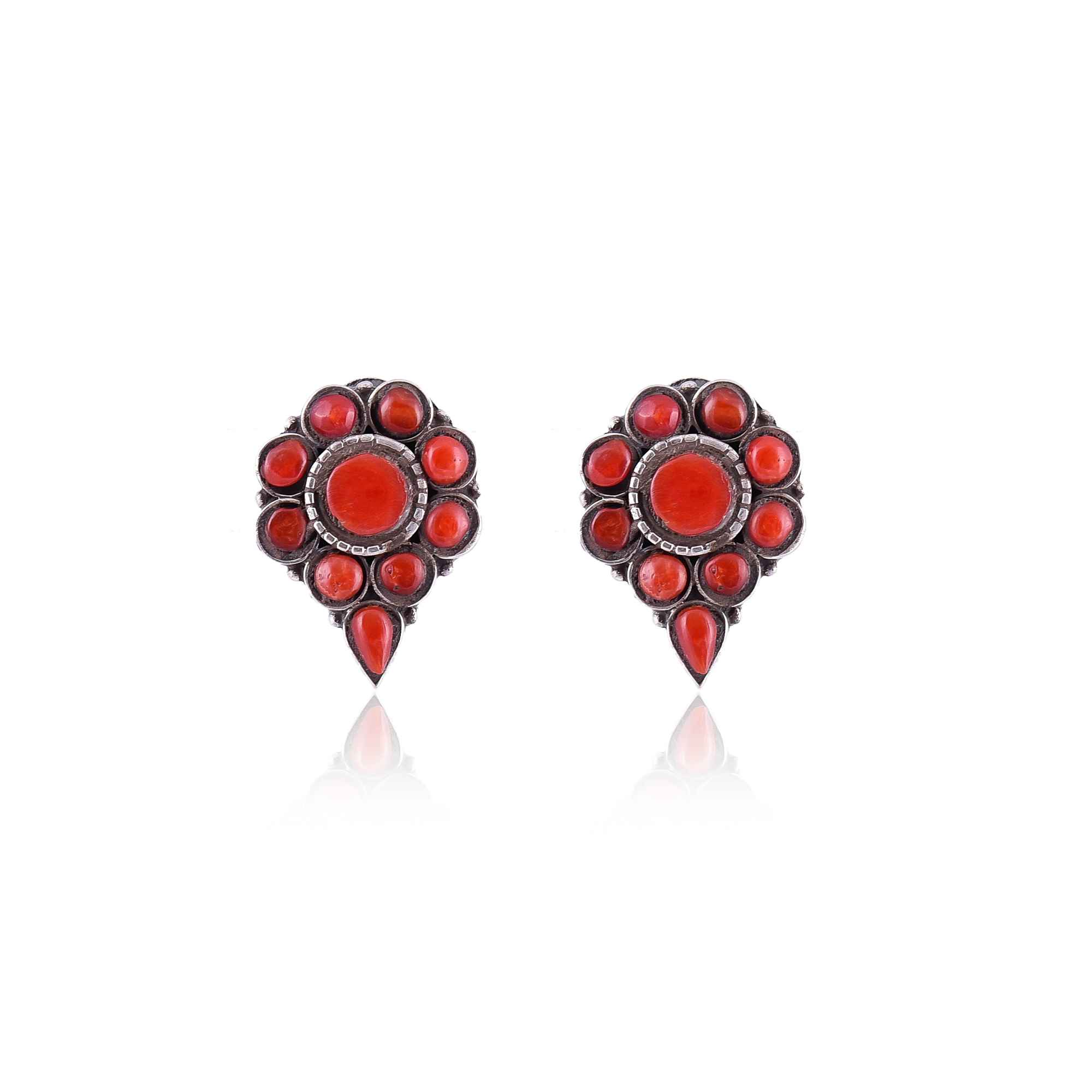 Ethnic flower Coral Silver Stud :SKU5965