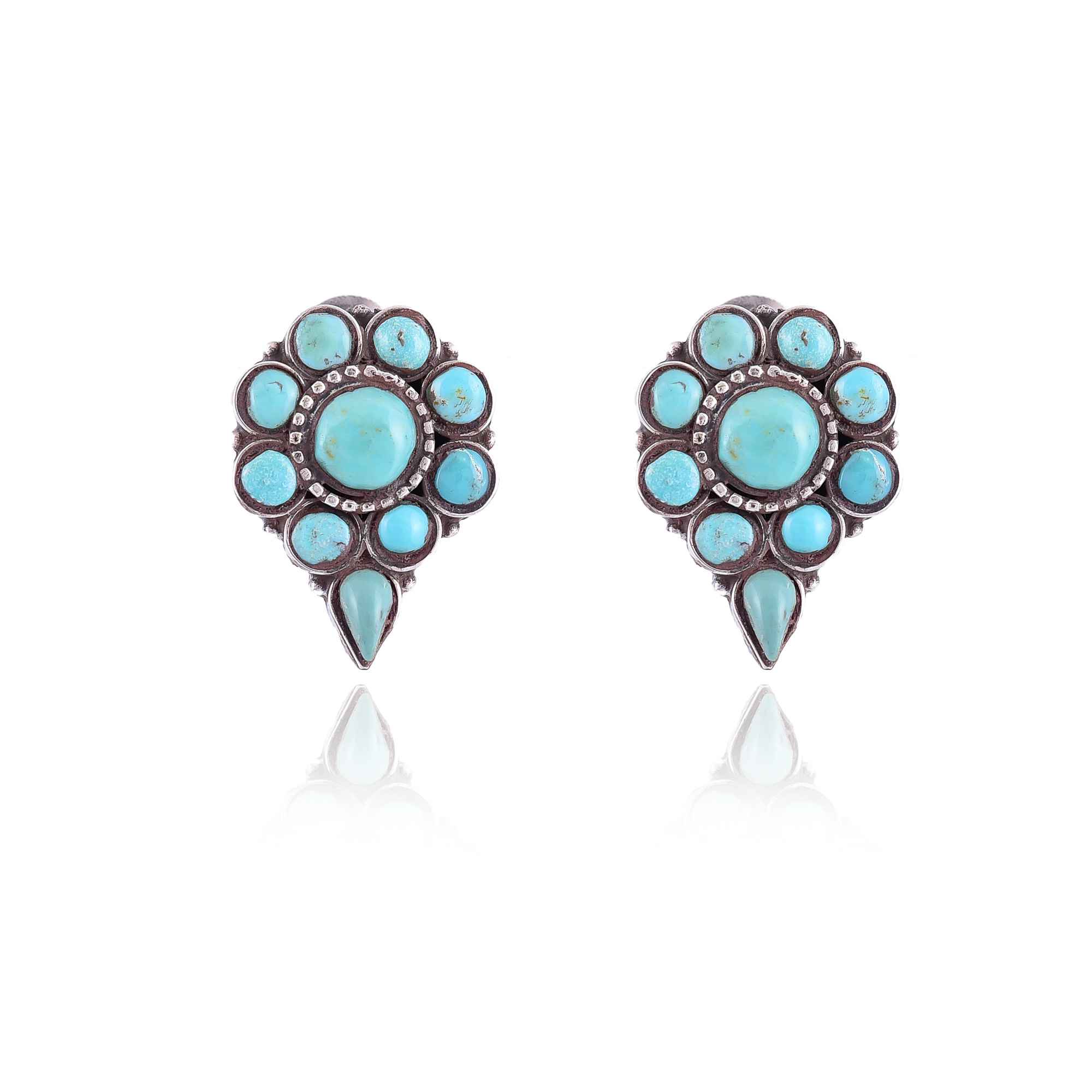 Ethnic flower Turquoise Silver Stud :SKU5966