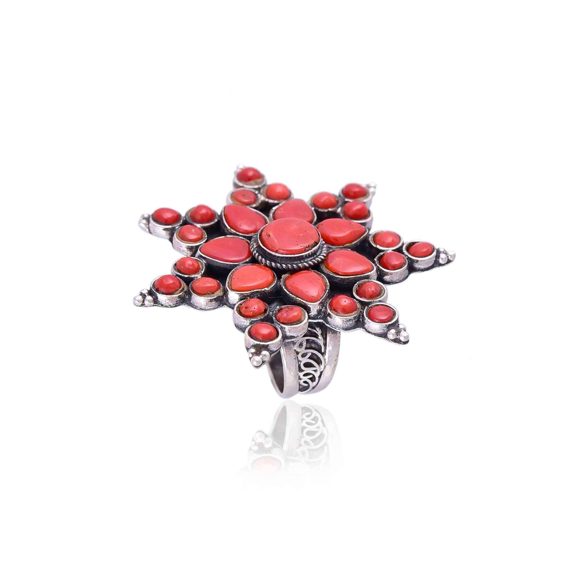 Silver star coral ring :SKU6042