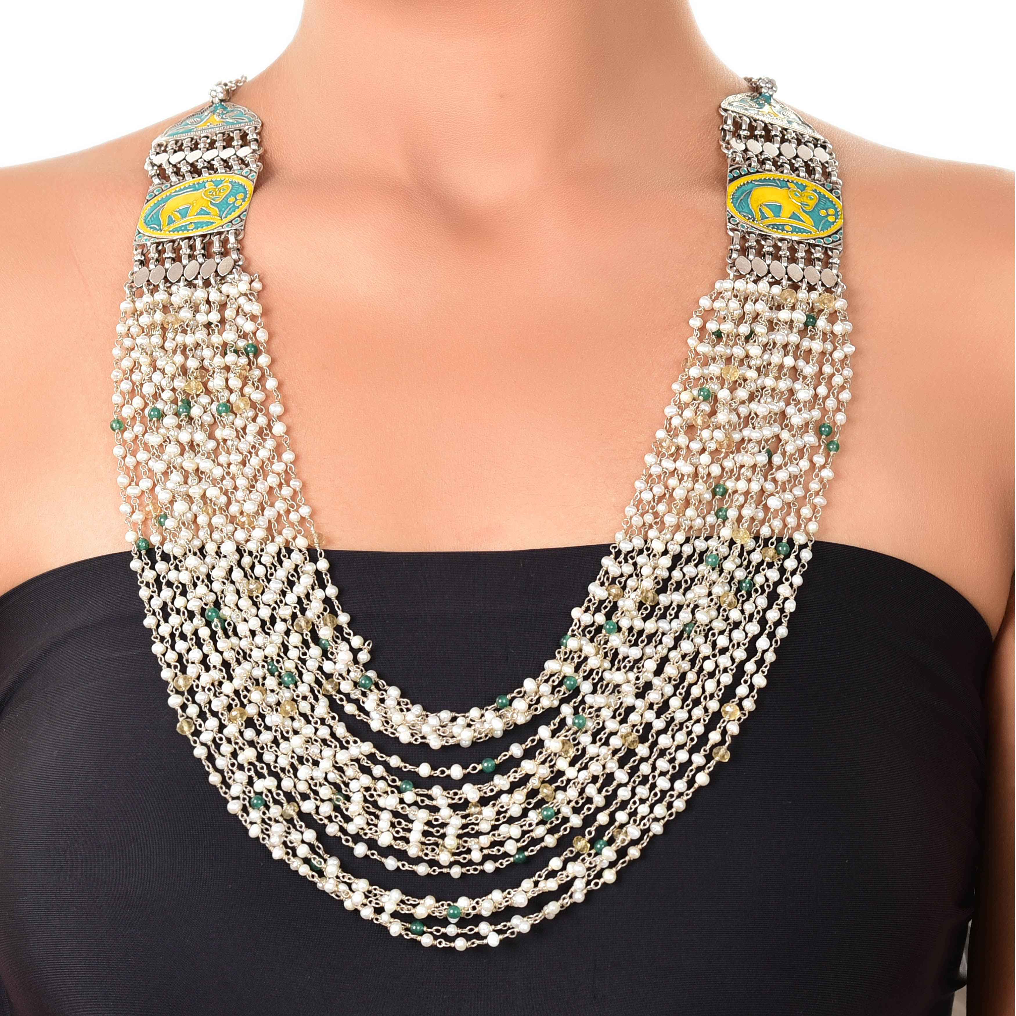 Pearl multi layered enamel necklace :SKU6157