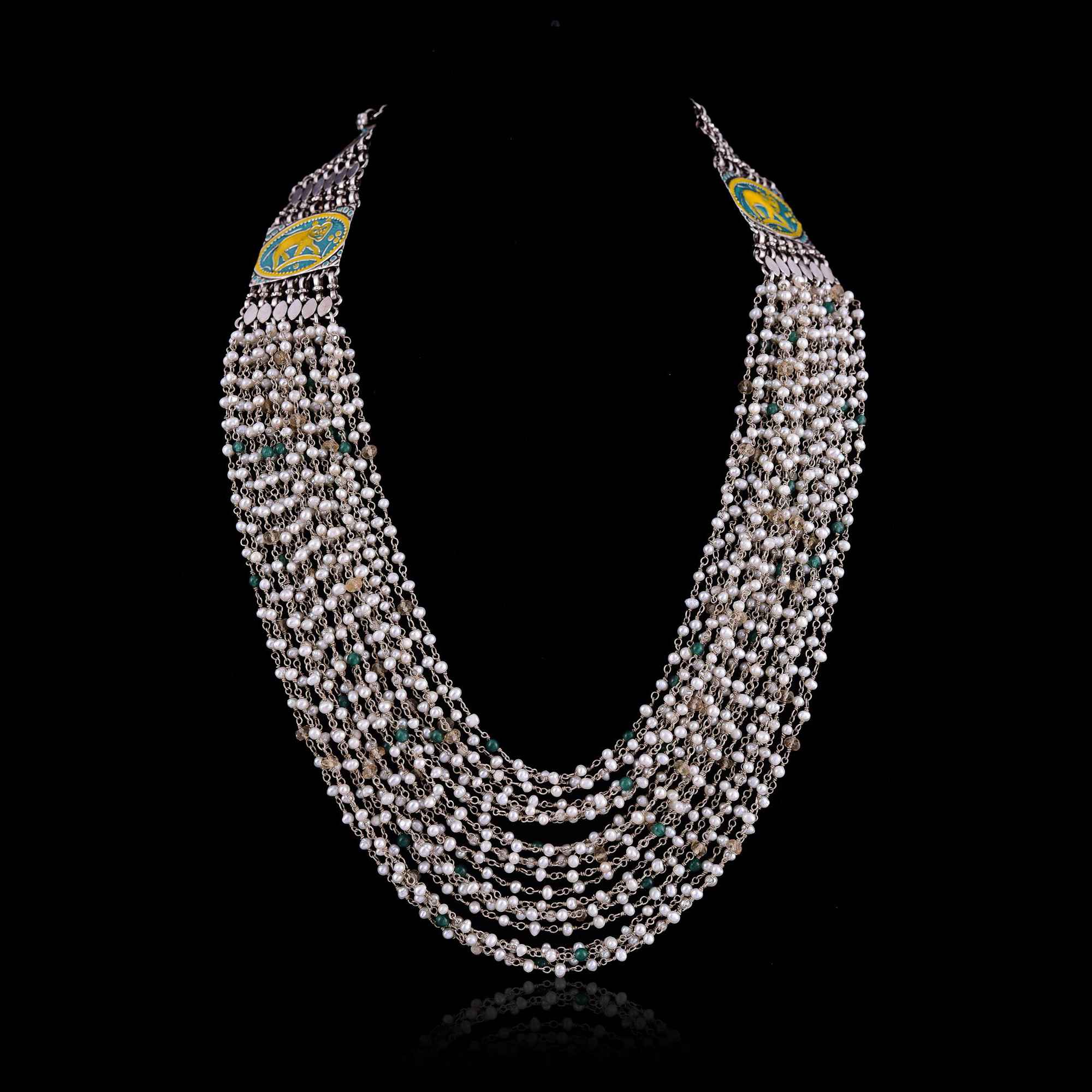 Pearl multi layered enamel necklace :SKU6157