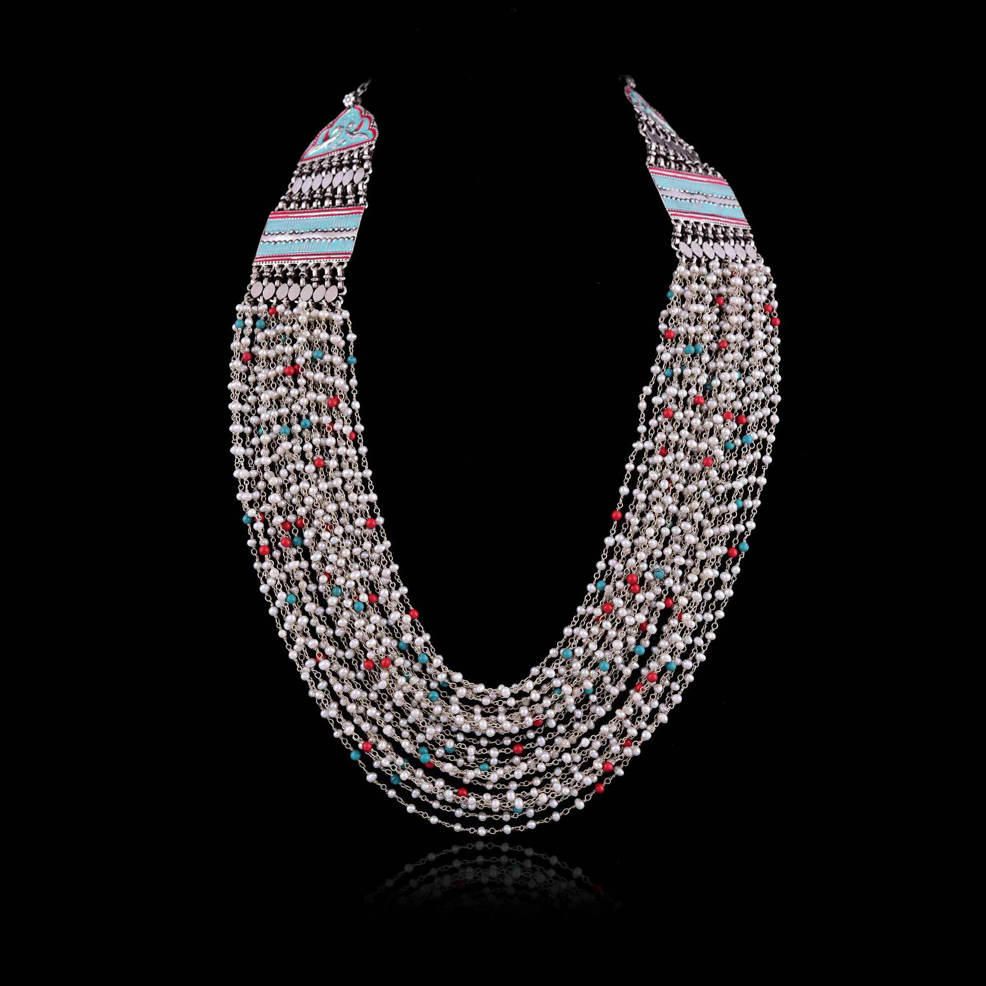 Silver multi layered multi stone enamel stone :SKU6163