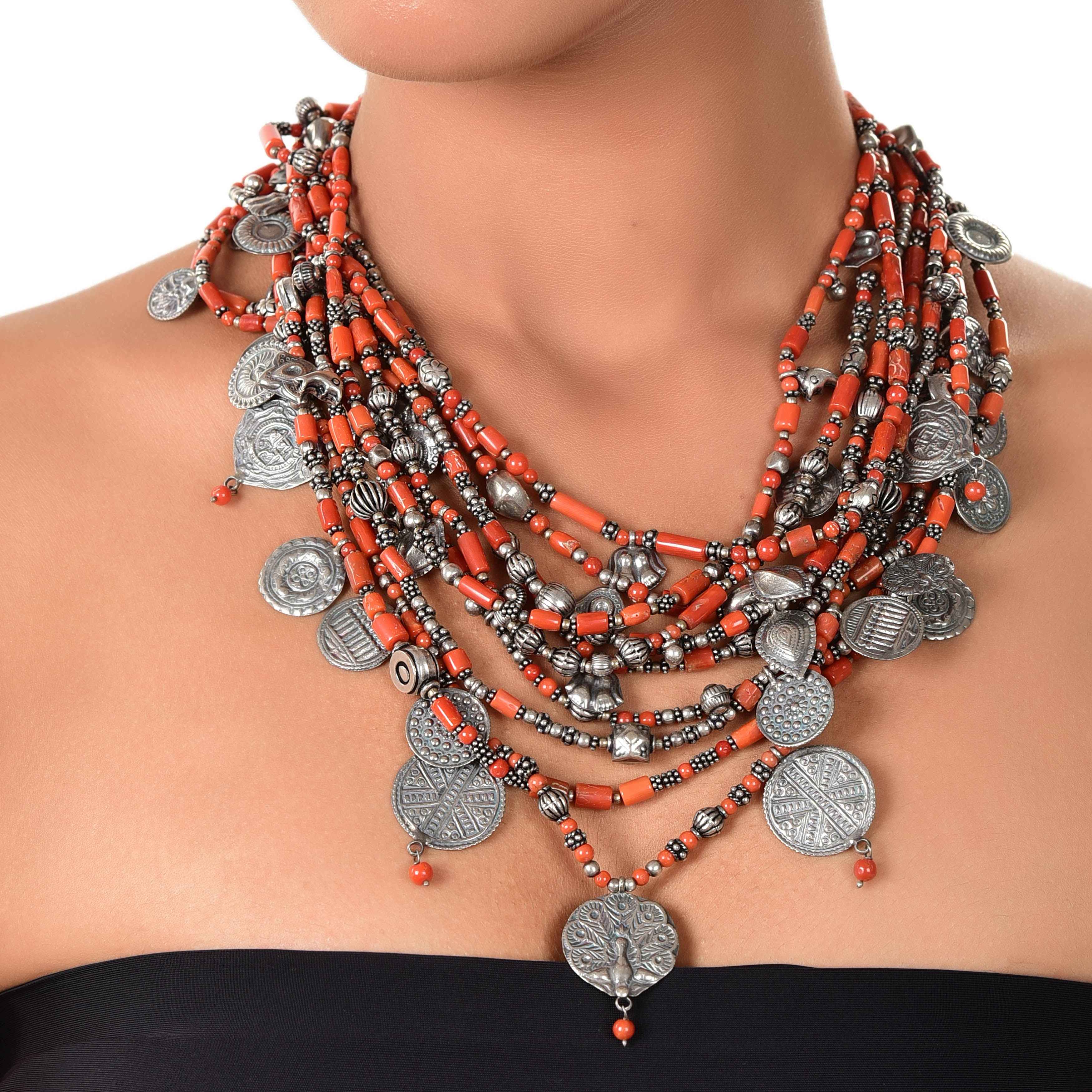 Multi layered coral beads patri necklace :SKU6143