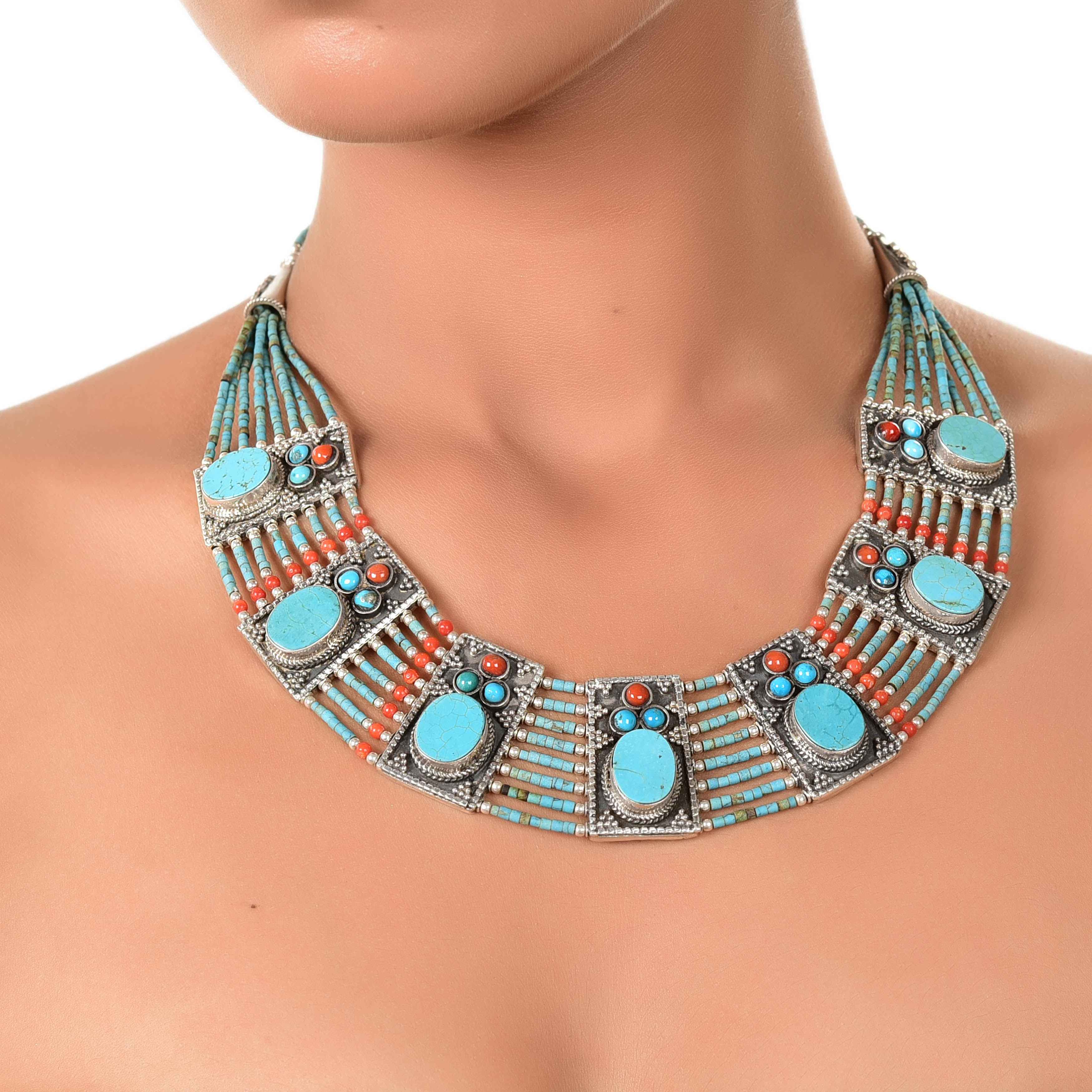 ethinc-tibetan-turquoise-coral-necklace-sku-6144