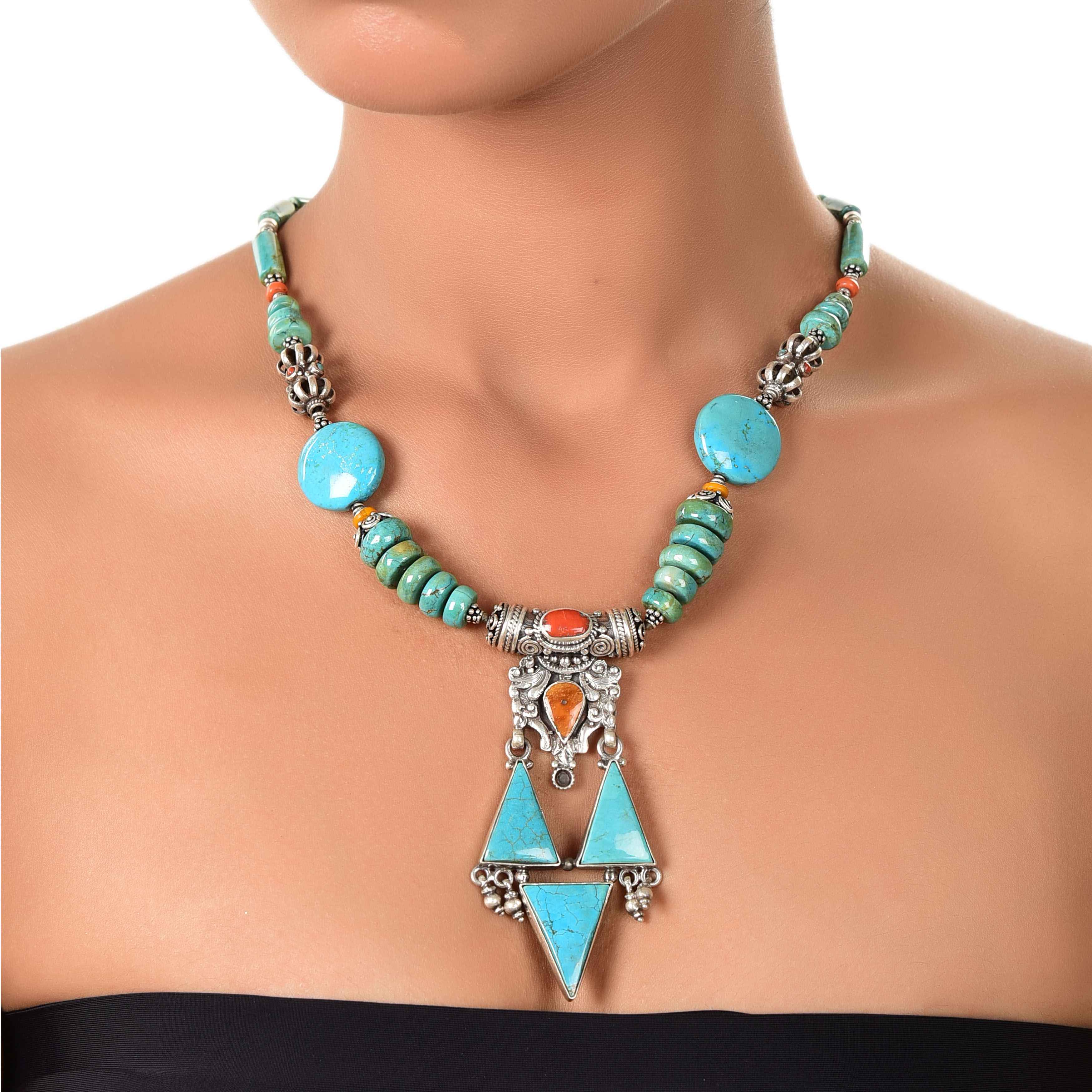 Ethinc tibetan turquoise coral necklace :SKU6147