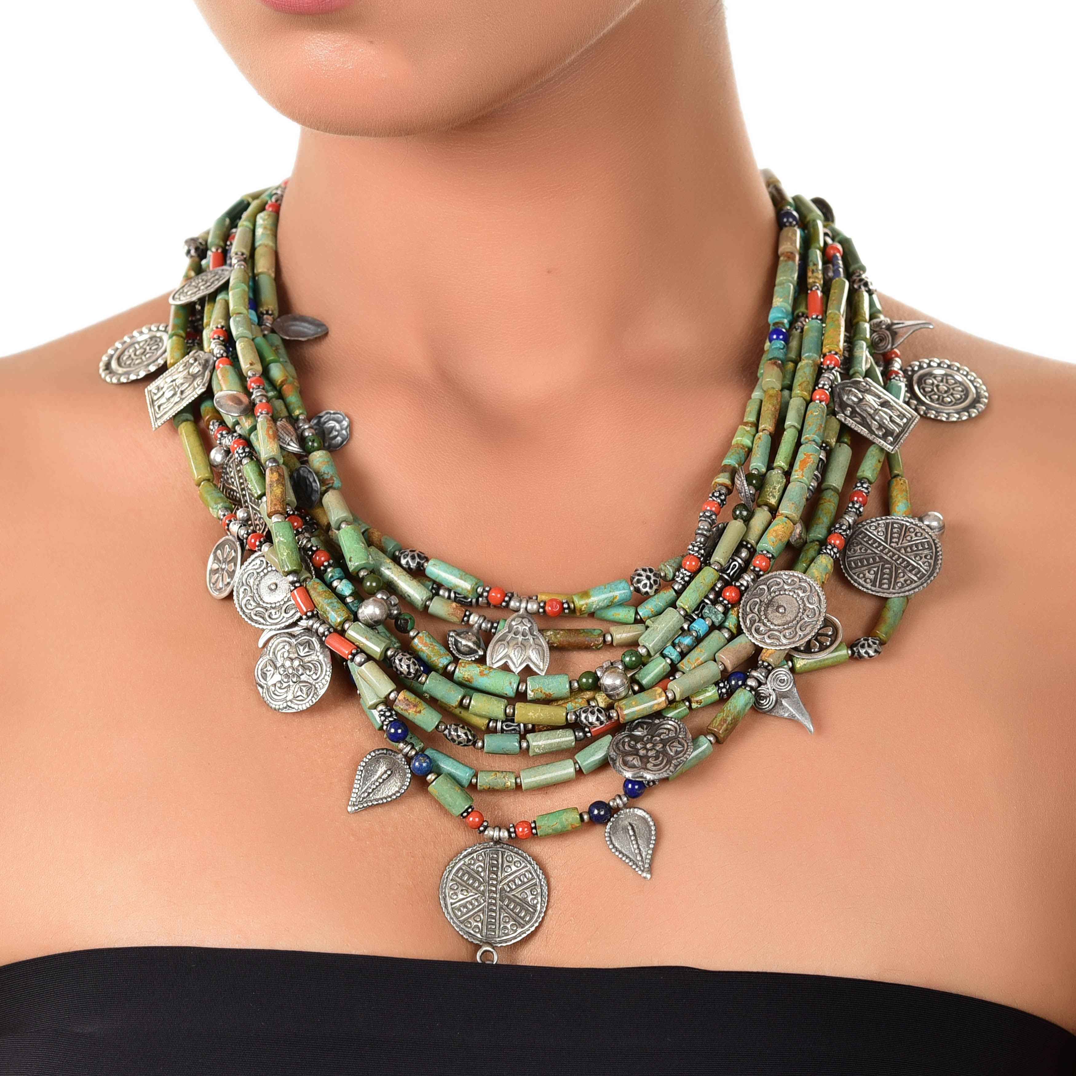 Multi layered turquoise with small patri necklace :SKU6151