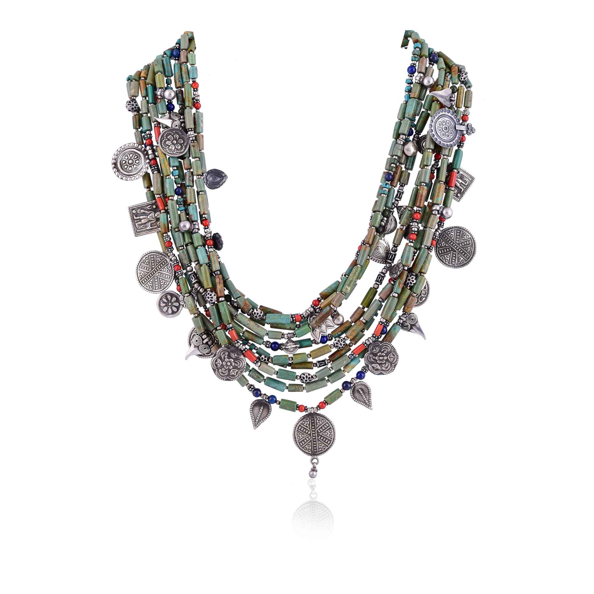 Multi layered turquoise with small patri necklace :SKU6151