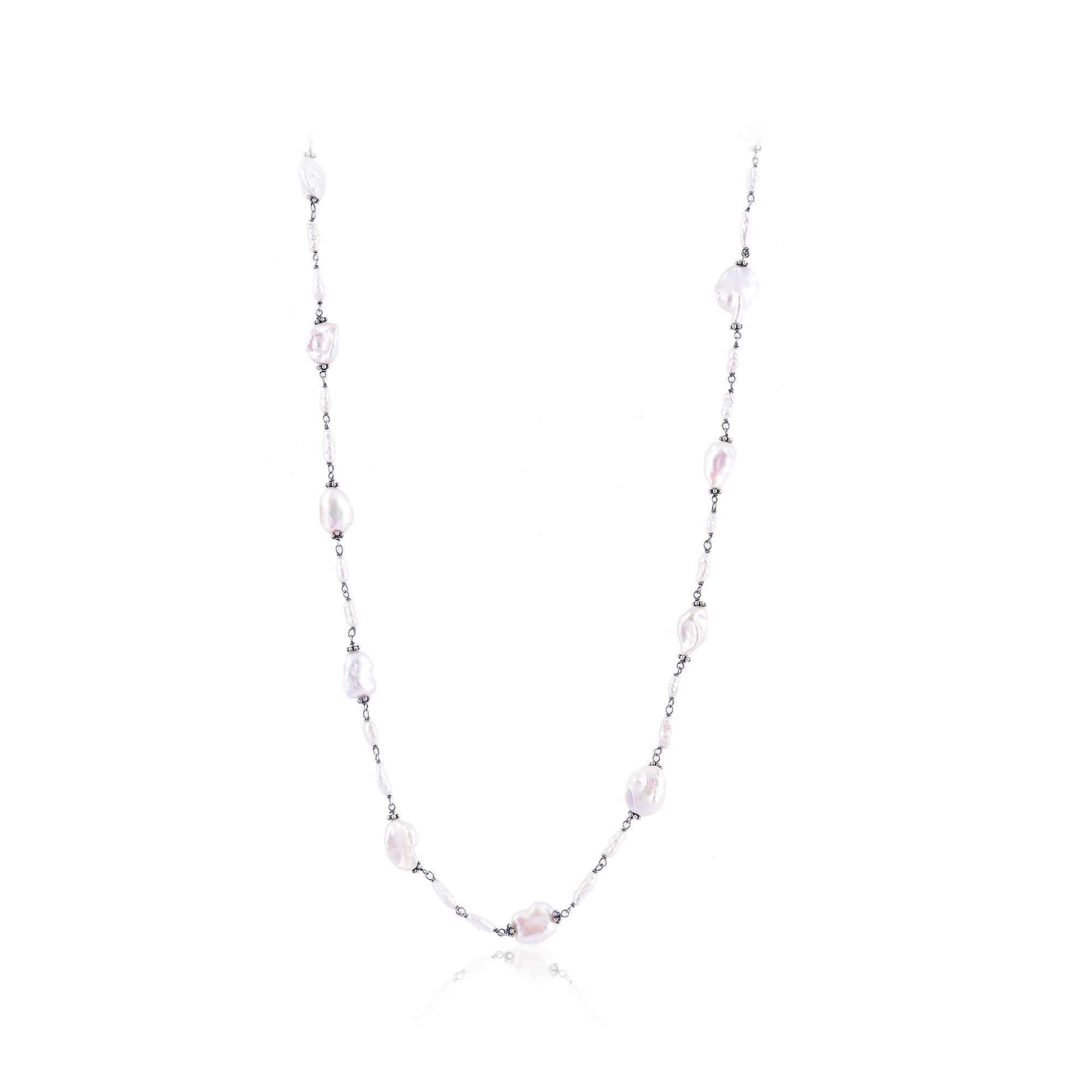 Silver  Pearl neckalce chain :SKU7433