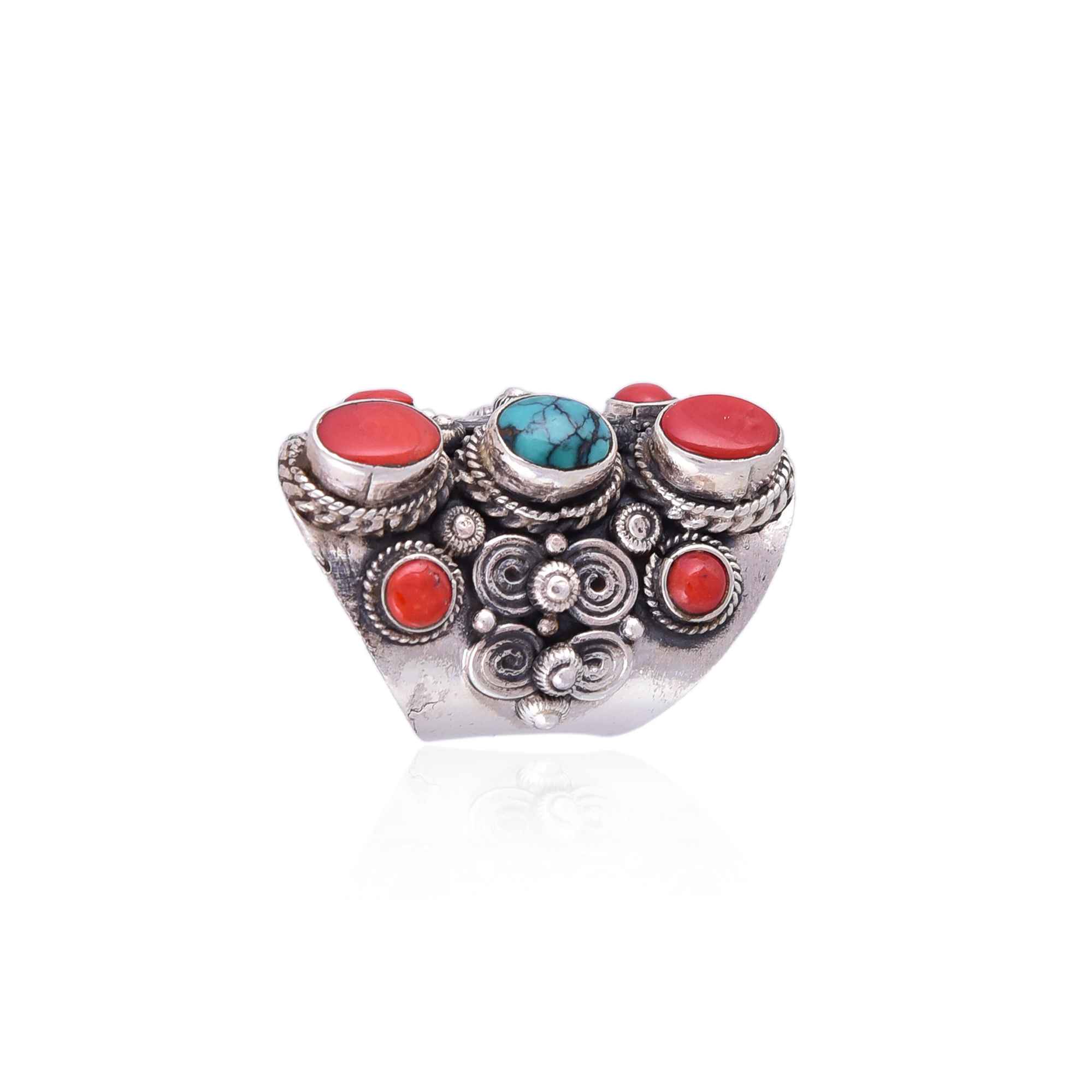 Silver turquoise coral bold ring :SKU6055