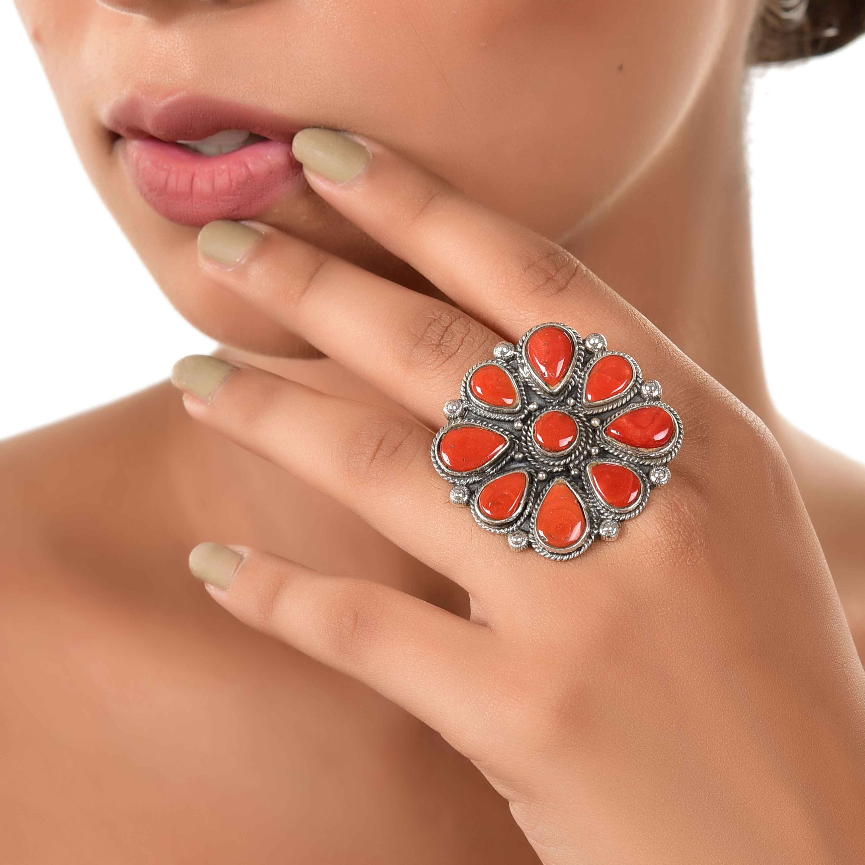 Big silver coral ring :SKU6056