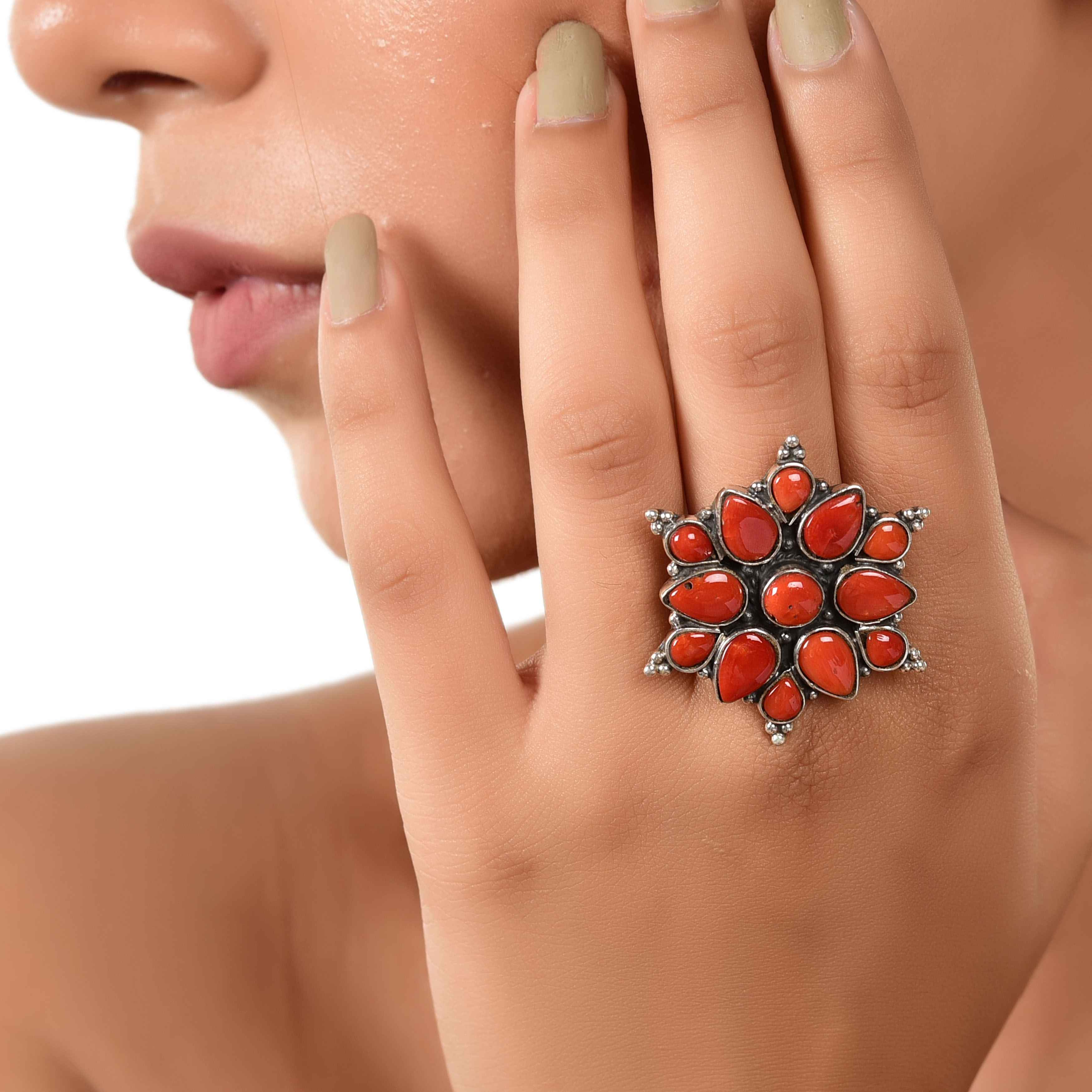 Silver star coral ring :SKU6058