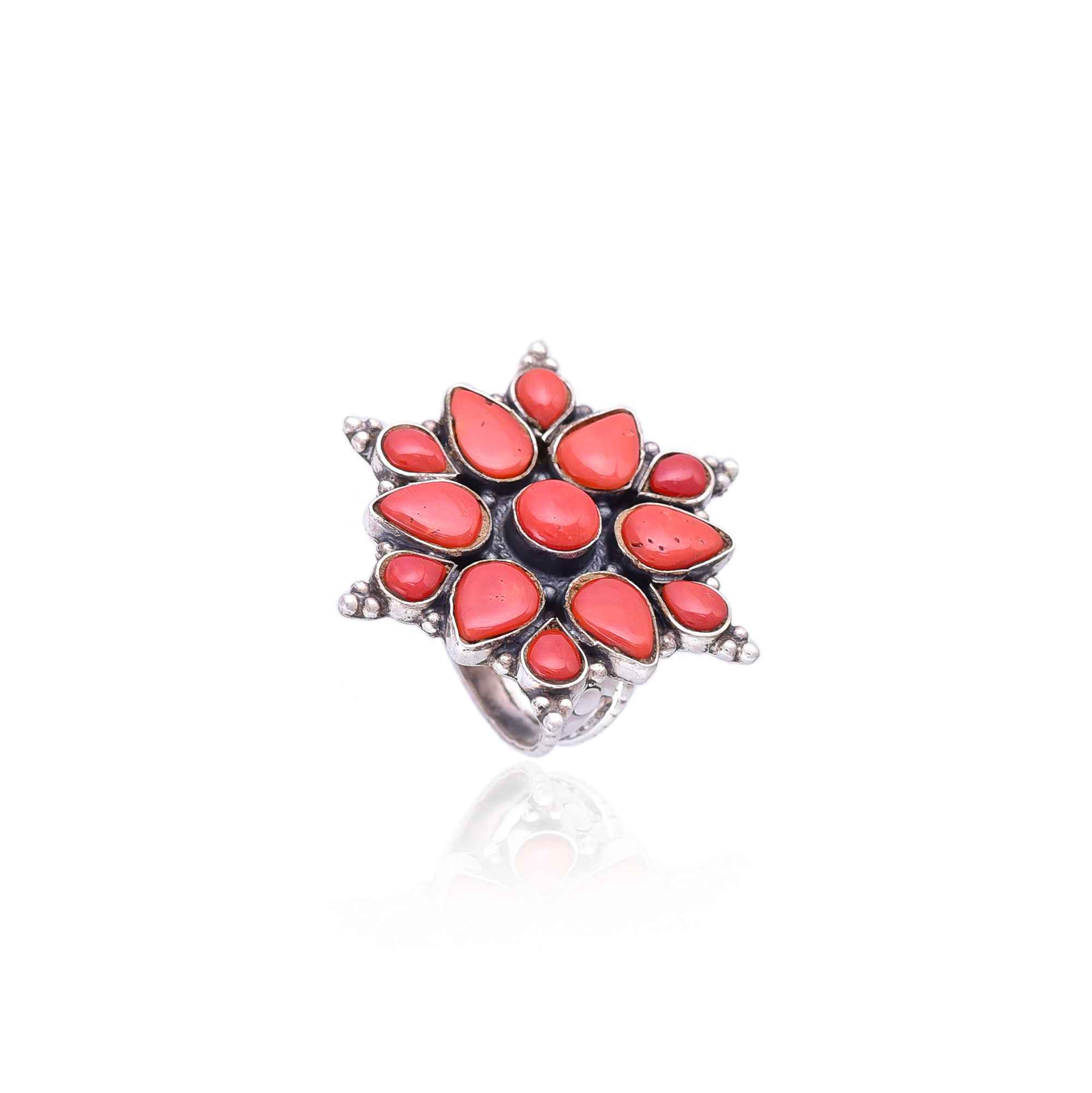 Silver star coral ring :SKU6058