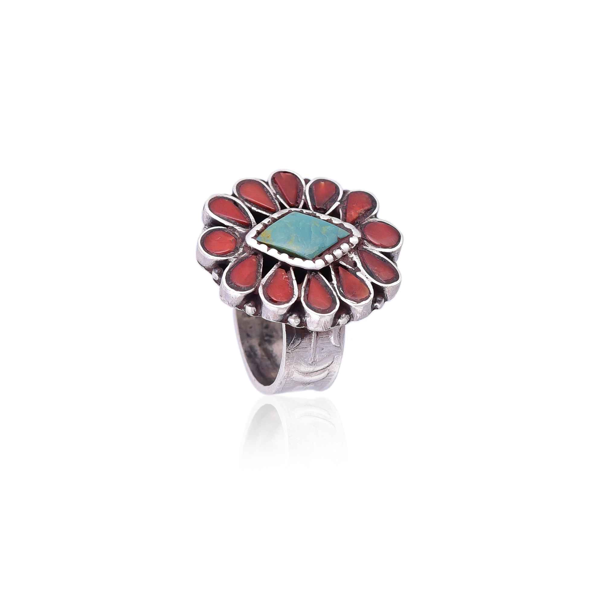 Silver coral turquoise ring :SKU6059