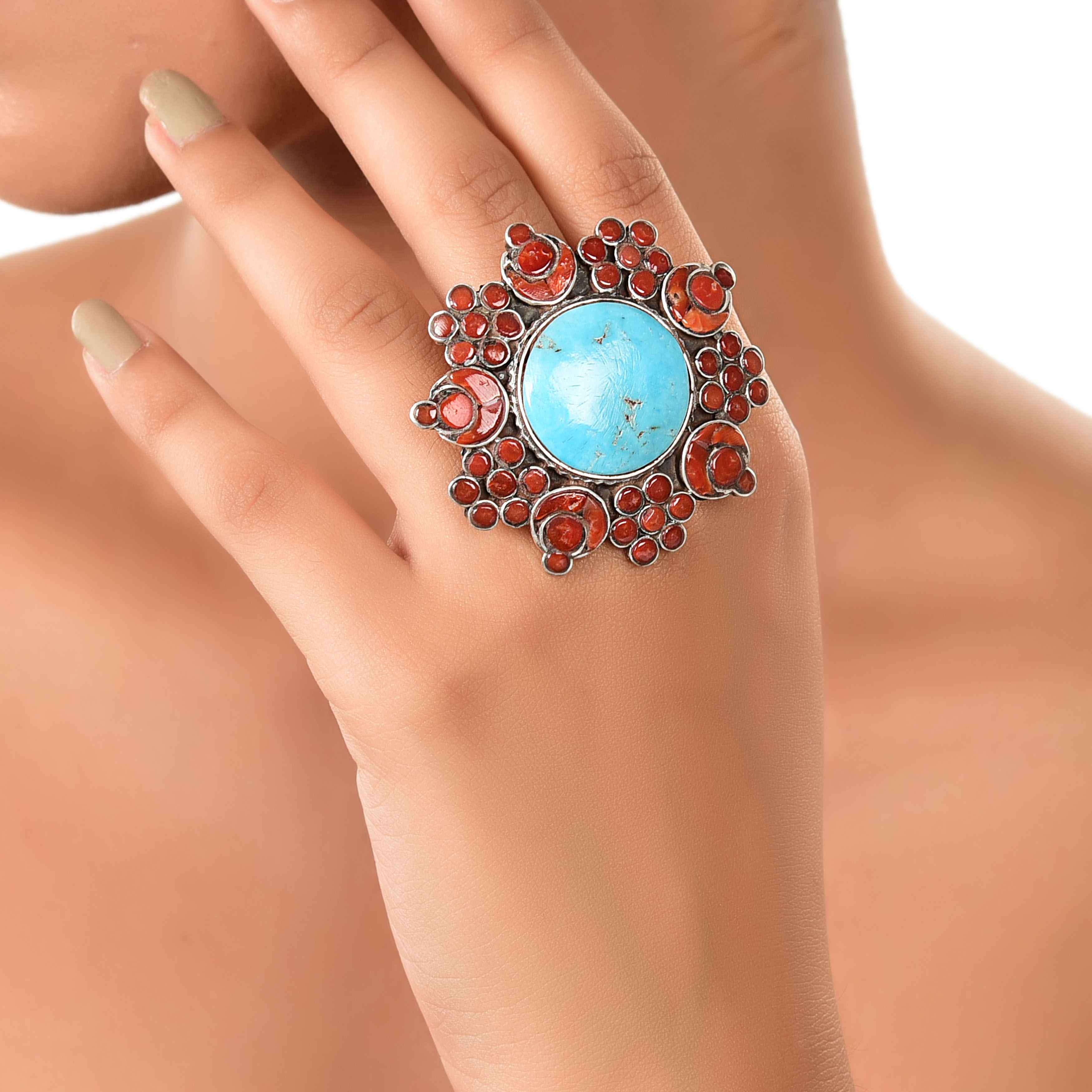 silver-turquoise-coral-bold-ring-sku-6066