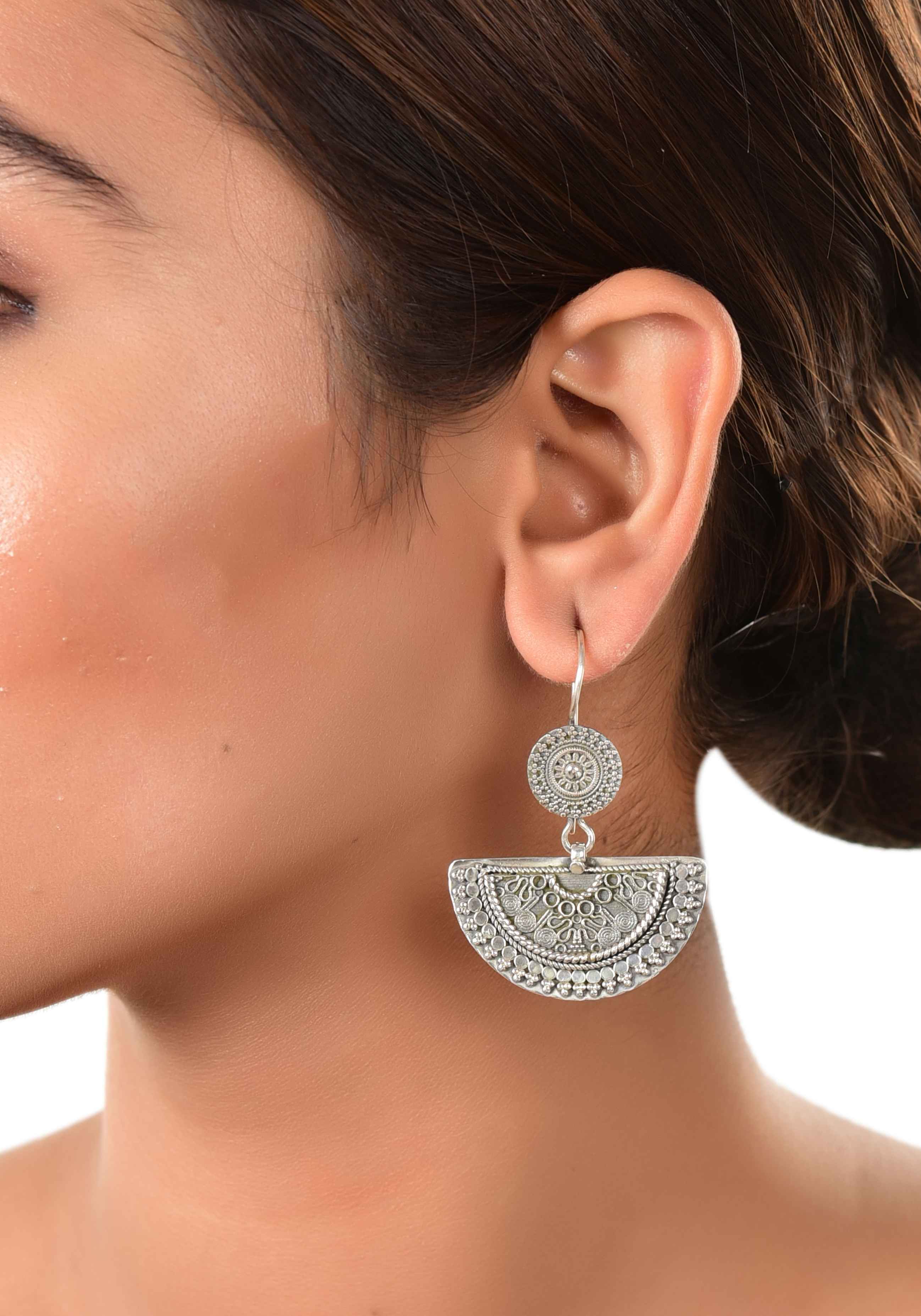 Half round silver hook earring :SKU6005