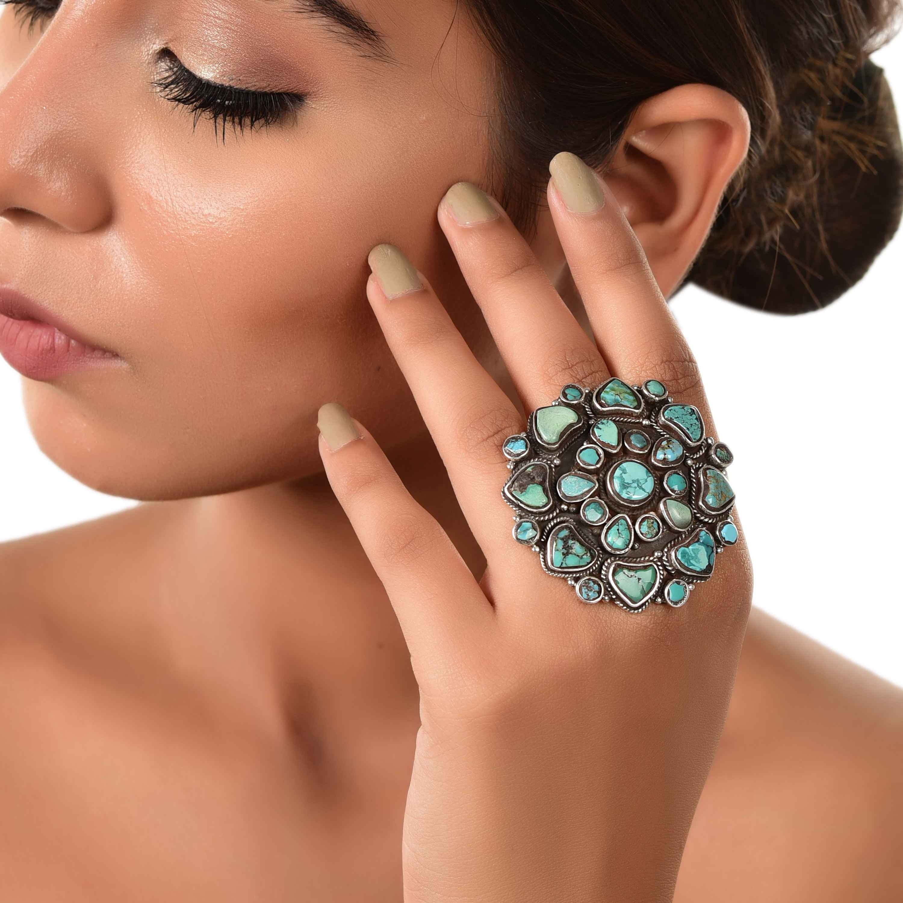 Silver Turquoise Statement Ring  :SKU6039